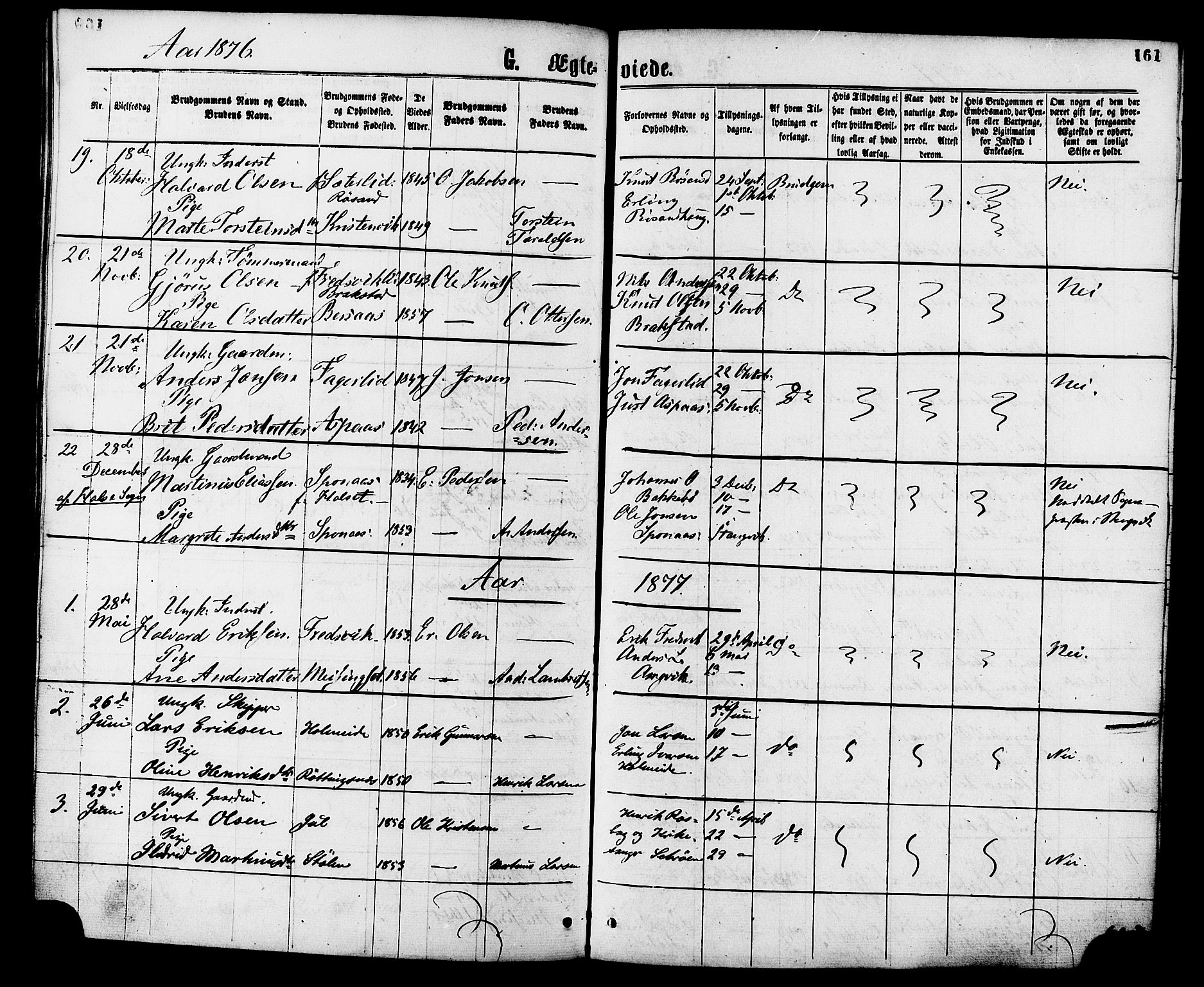 Ministerialprotokoller, klokkerbøker og fødselsregistre - Møre og Romsdal, SAT/A-1454/586/L0986: Parish register (official) no. 586A12, 1867-1878, p. 161