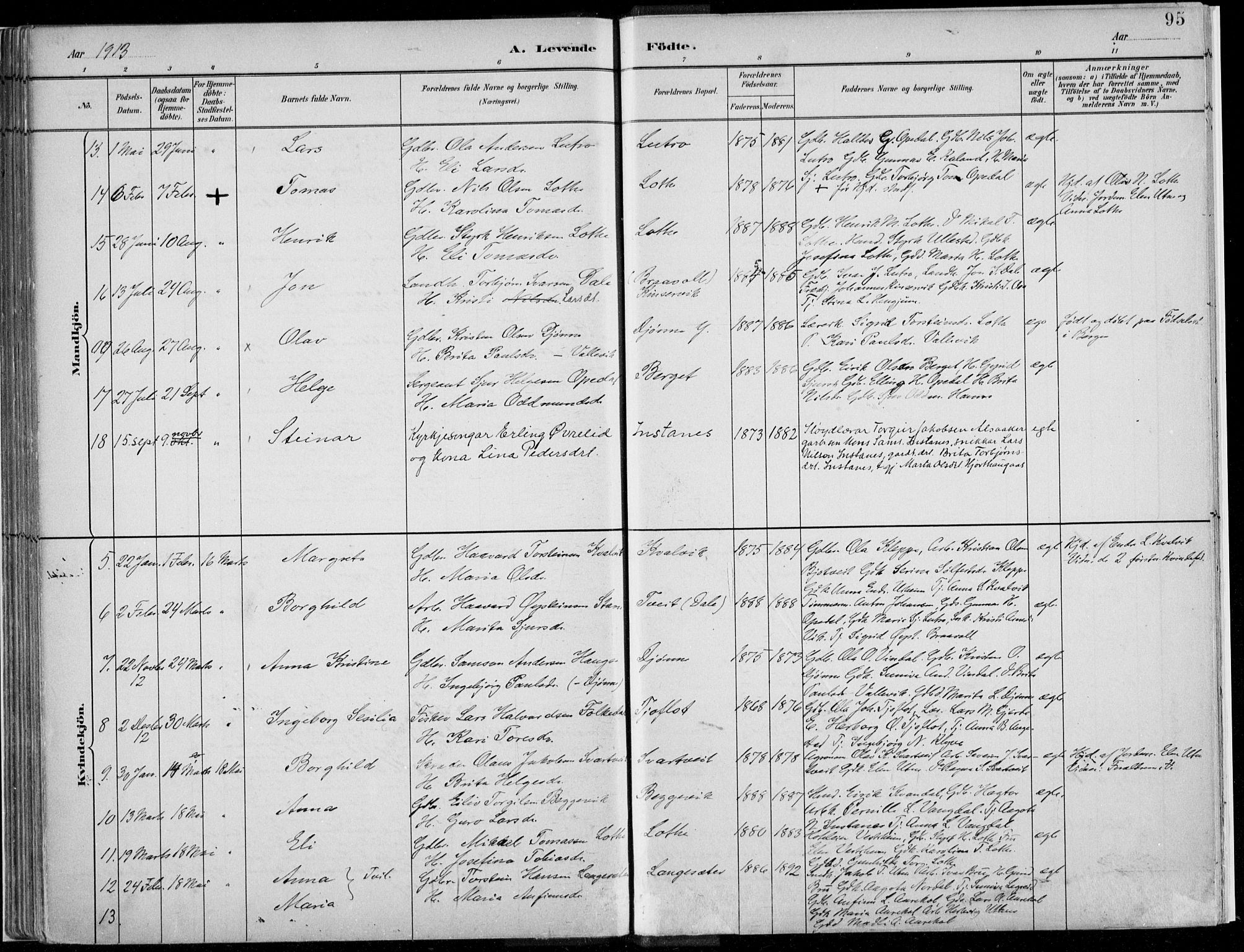 Ullensvang sokneprestembete, AV/SAB-A-78701/H/Haa: Parish register (official) no. E  1, 1882-1921, p. 95