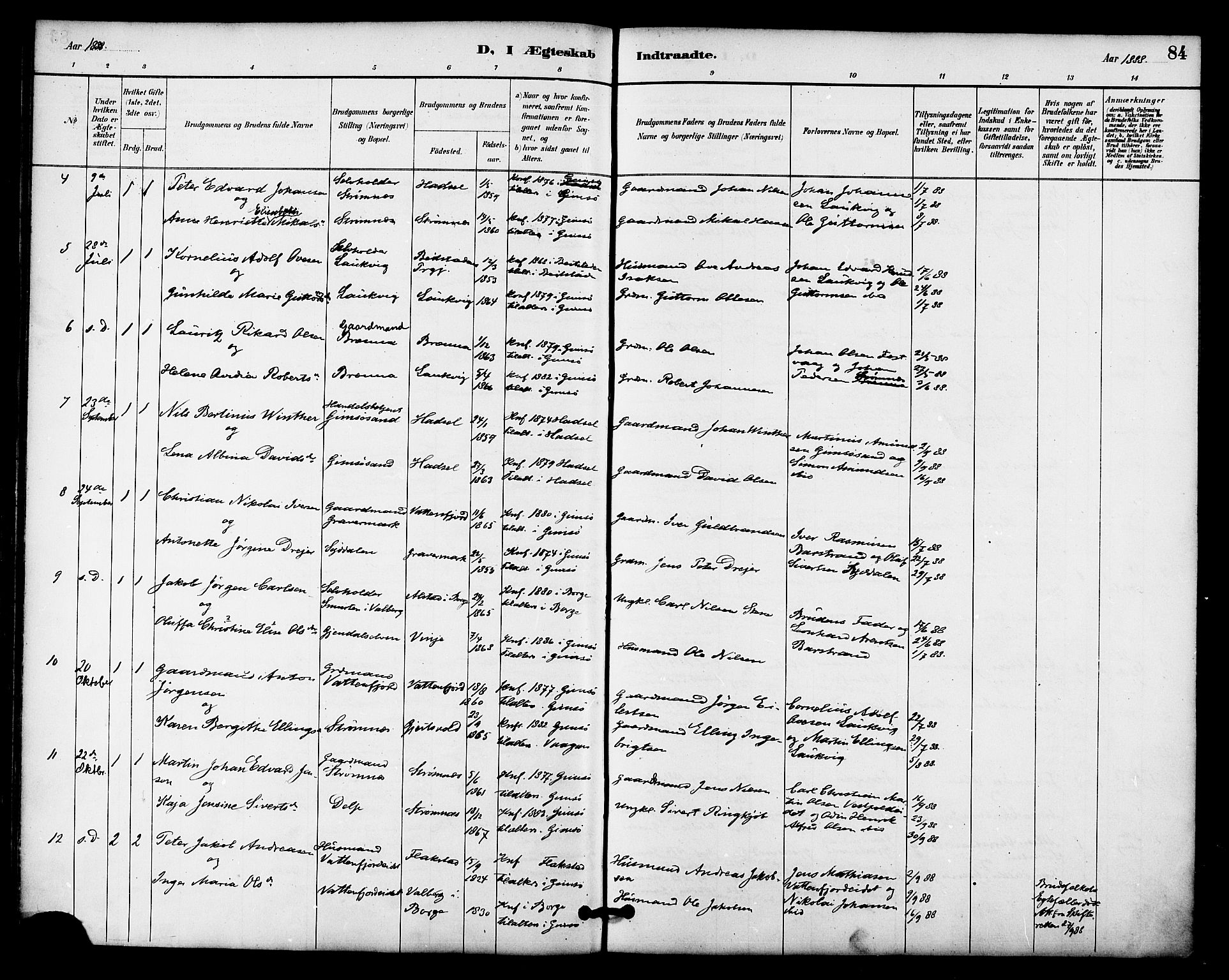 Ministerialprotokoller, klokkerbøker og fødselsregistre - Nordland, AV/SAT-A-1459/876/L1097: Parish register (official) no. 876A03, 1886-1896, p. 84