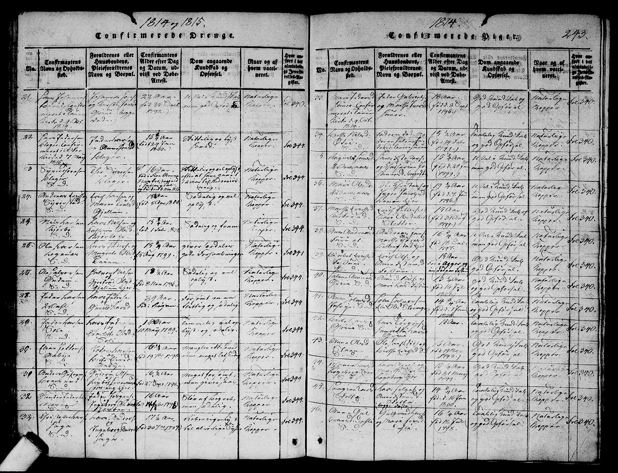 Asker prestekontor Kirkebøker, SAO/A-10256a/G/Ga/L0001: Parish register (copy) no. I 1, 1814-1830, p. 243