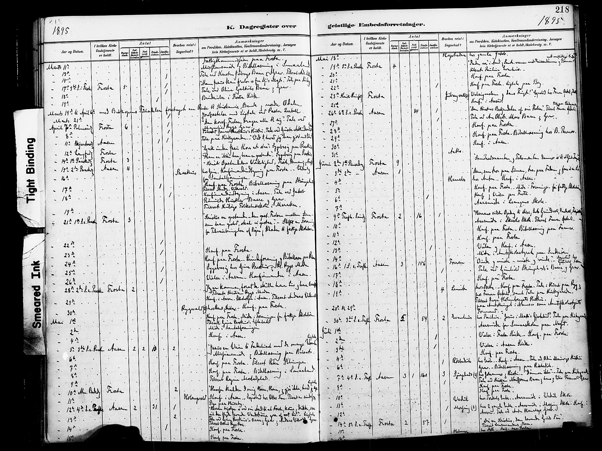 Ministerialprotokoller, klokkerbøker og fødselsregistre - Nord-Trøndelag, SAT/A-1458/713/L0121: Parish register (official) no. 713A10, 1888-1898, p. 218