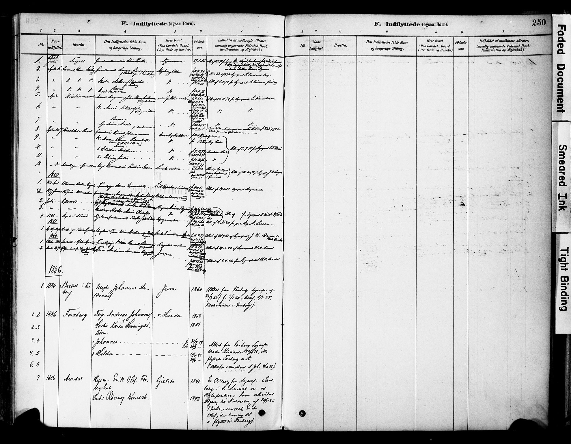 Øyer prestekontor, SAH/PREST-084/H/Ha/Haa/L0008: Parish register (official) no. 8, 1878-1897, p. 250