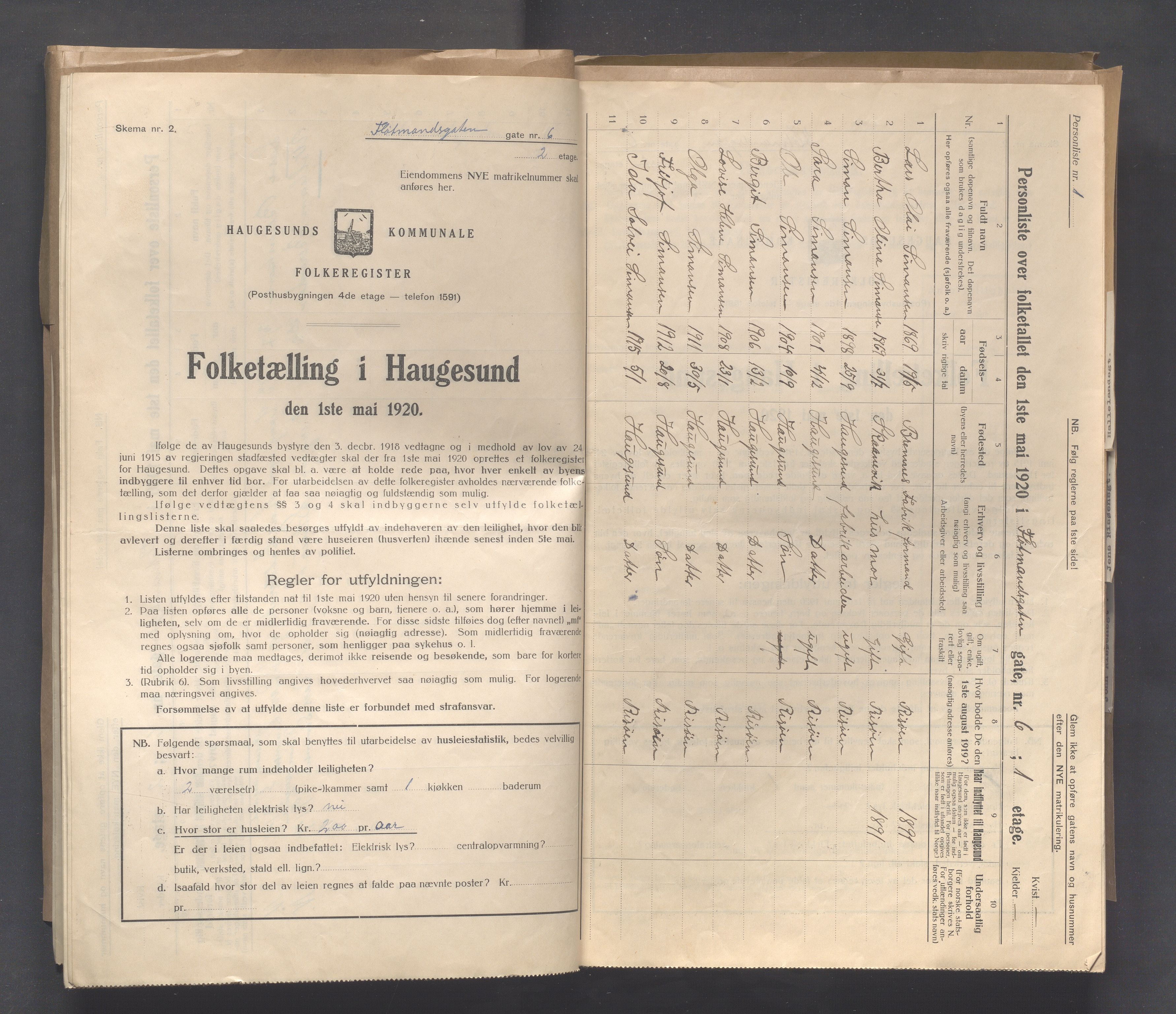 IKAR, Local census 1.5.1920 for Haugesund, 1920, p. 6380