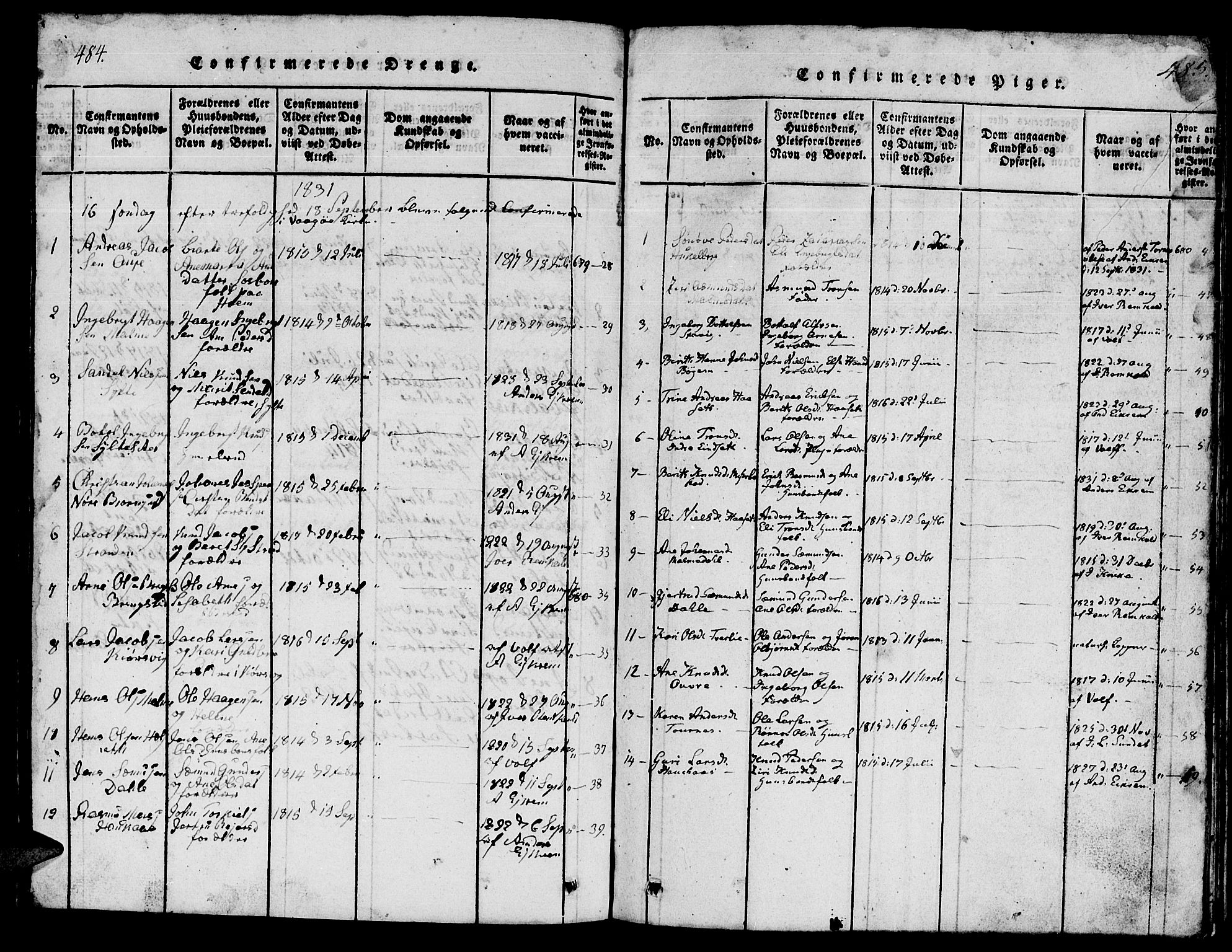 Ministerialprotokoller, klokkerbøker og fødselsregistre - Møre og Romsdal, AV/SAT-A-1454/565/L0752: Parish register (copy) no. 565C01, 1817-1844, p. 484-485