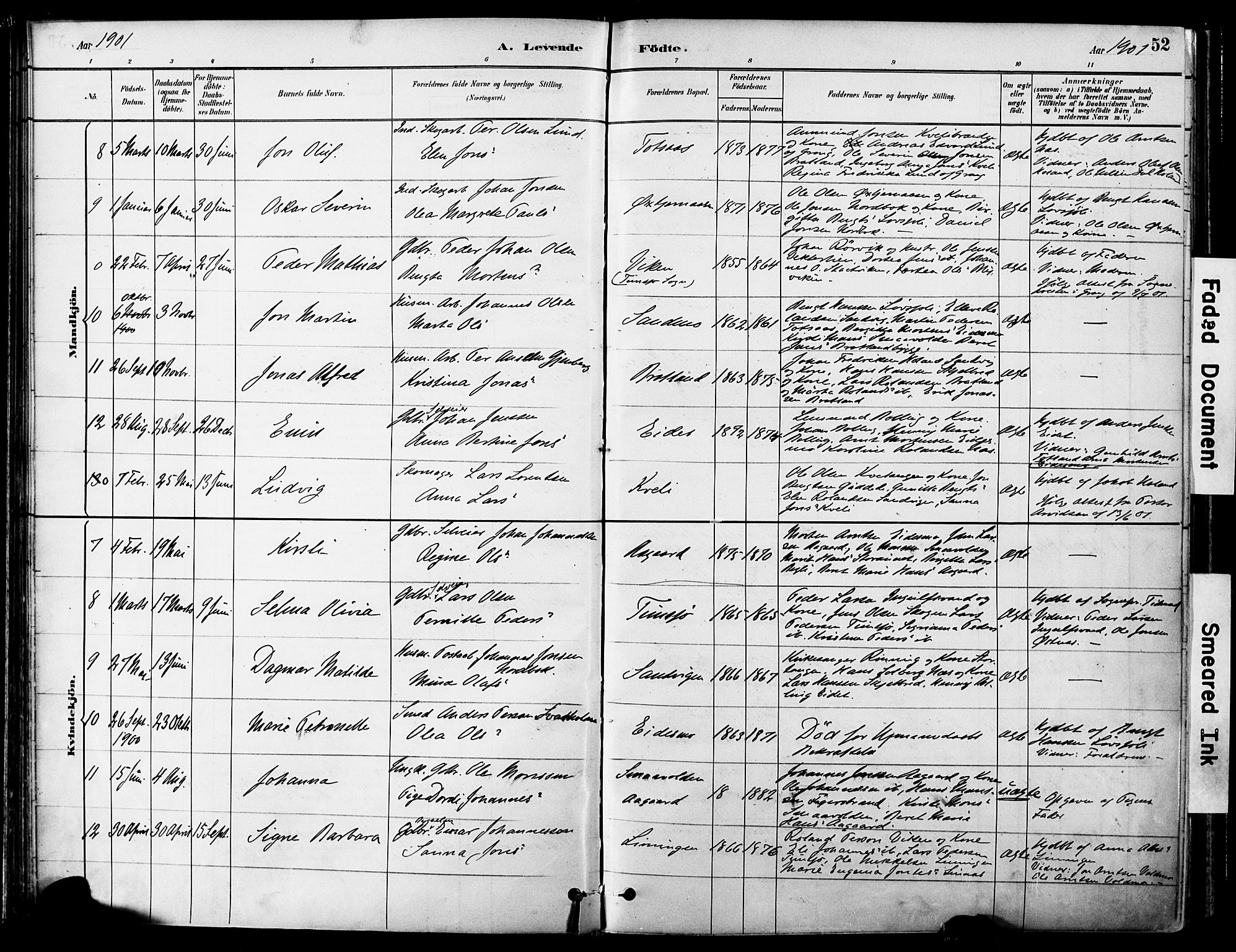 Ministerialprotokoller, klokkerbøker og fødselsregistre - Nord-Trøndelag, AV/SAT-A-1458/755/L0494: Parish register (official) no. 755A03, 1882-1902, p. 52