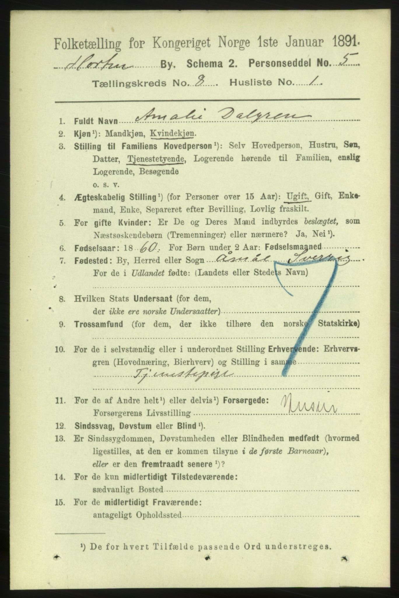 RA, 1891 census for 0703 Horten, 1891, p. 4930