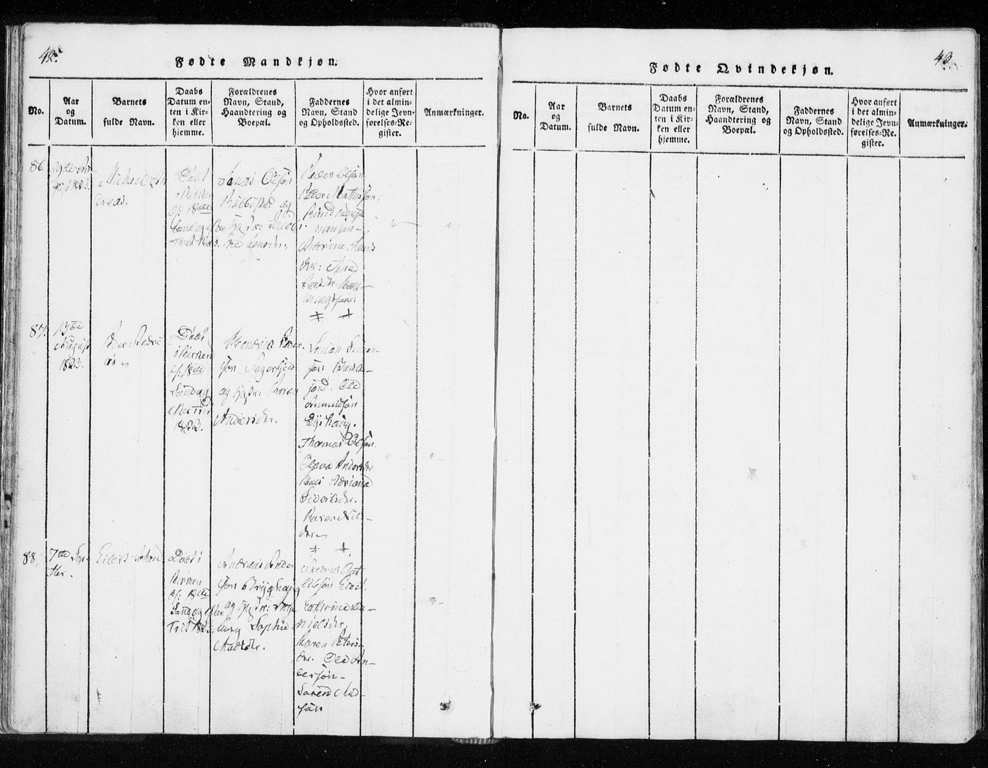 Tranøy sokneprestkontor, AV/SATØ-S-1313/I/Ia/Iaa/L0004kirke: Parish register (official) no. 4, 1820-1829, p. 42-43