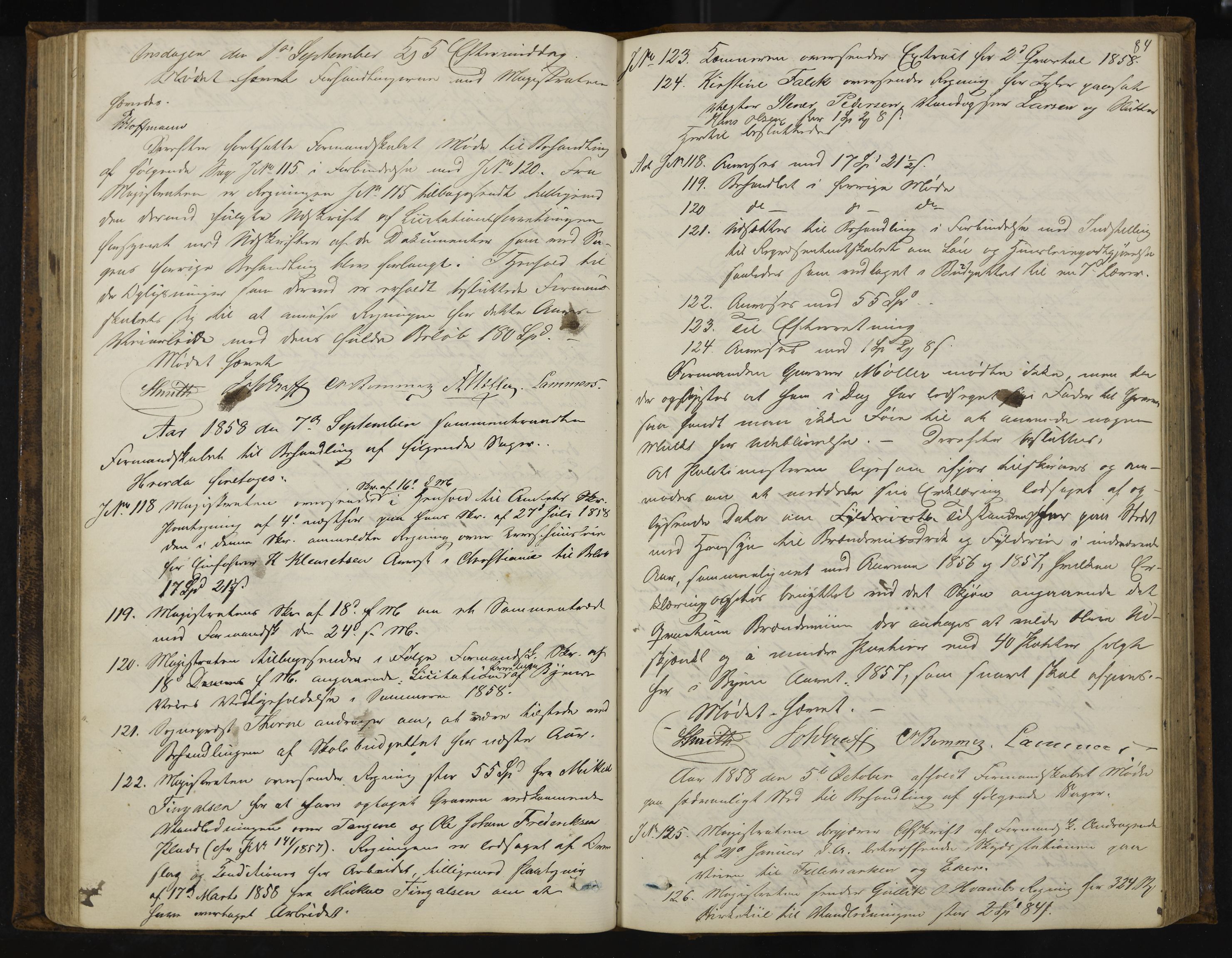 Kongsberg formannskap og sentraladministrasjon, IKAK/0604021-1/A/L0003: Møtebok med register, 1856-1861, p. 84