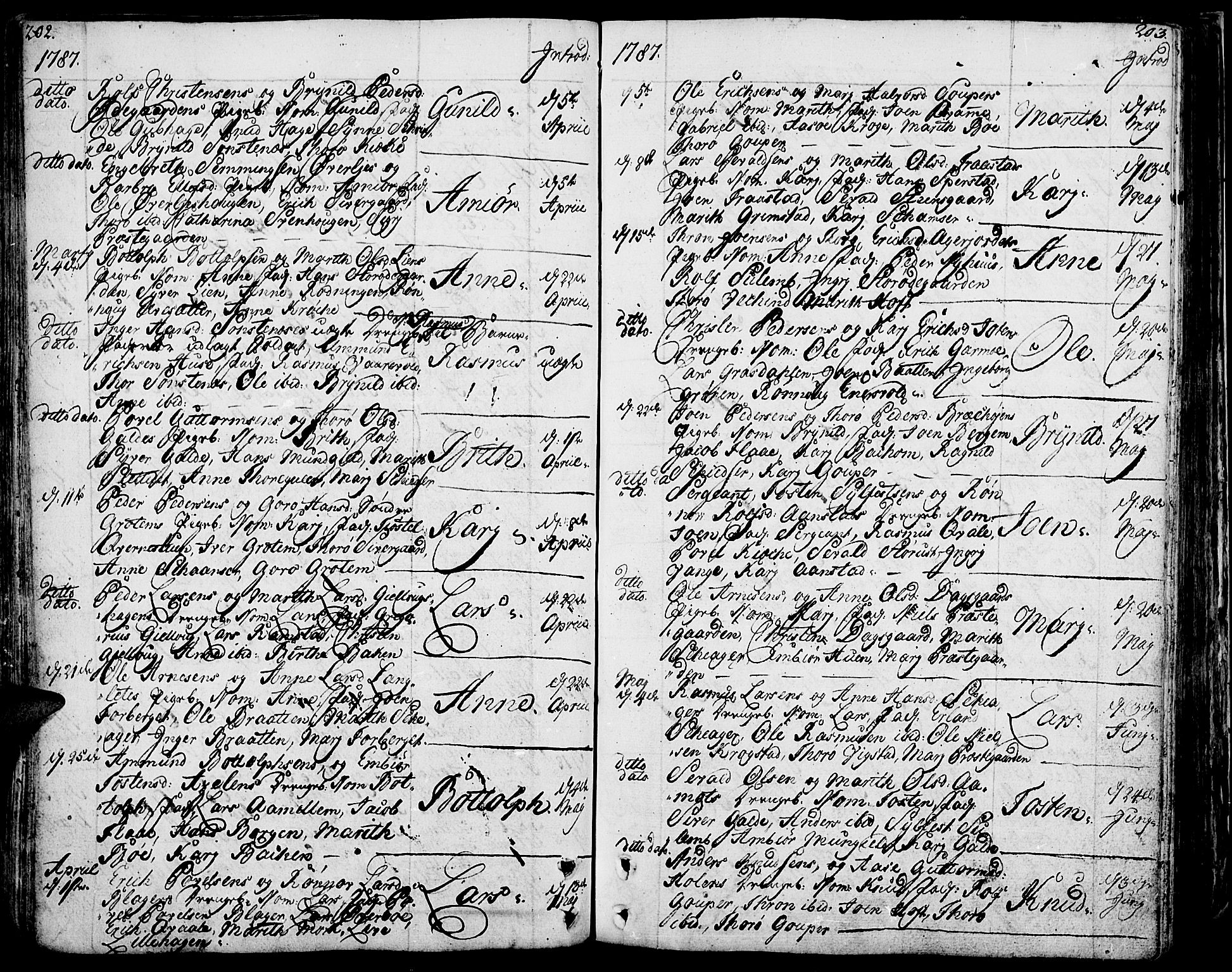 Lom prestekontor, SAH/PREST-070/K/L0002: Parish register (official) no. 2, 1749-1801, p. 202-203