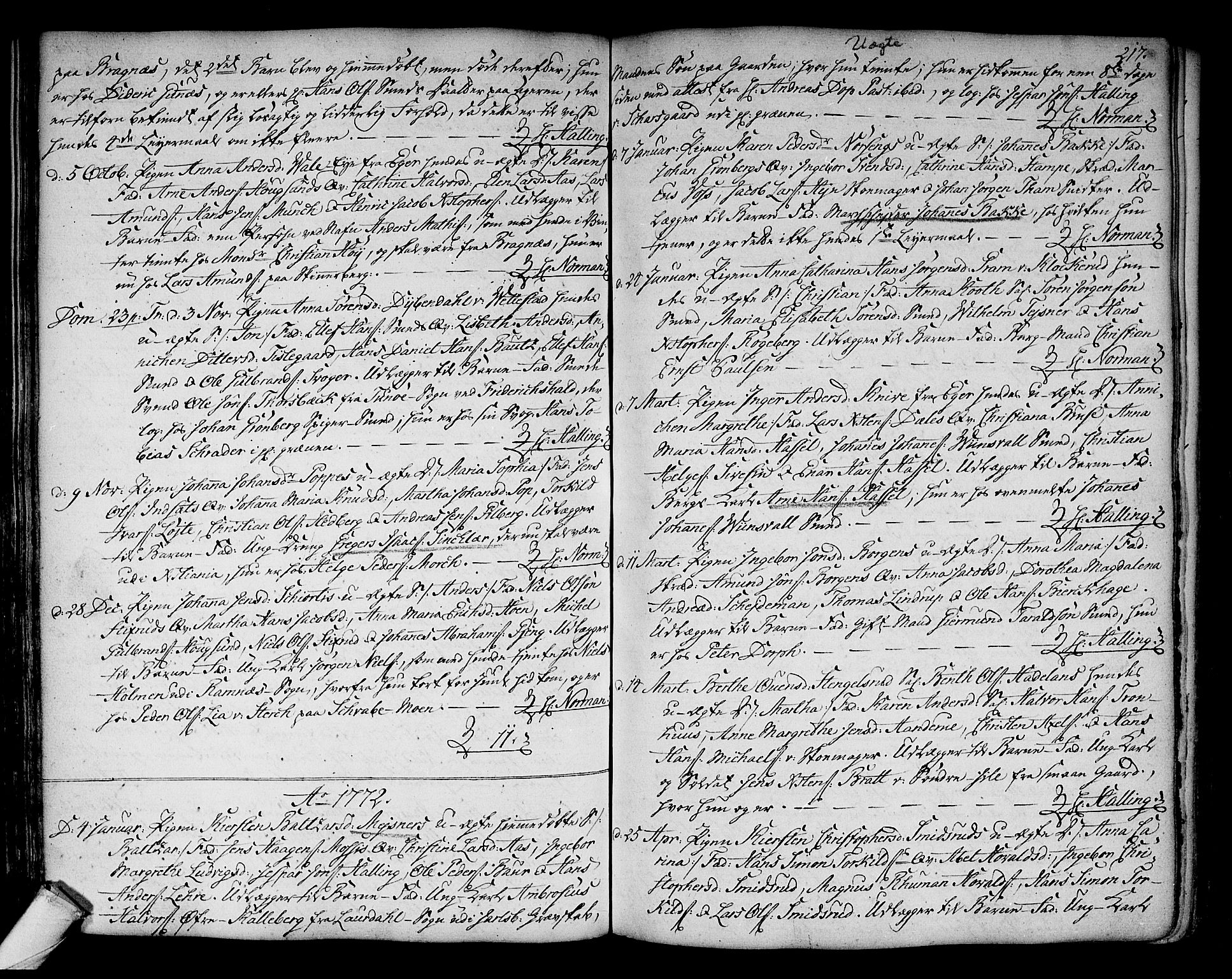 Kongsberg kirkebøker, SAKO/A-22/F/Fa/L0005: Parish register (official) no. I 5, 1769-1782, p. 217