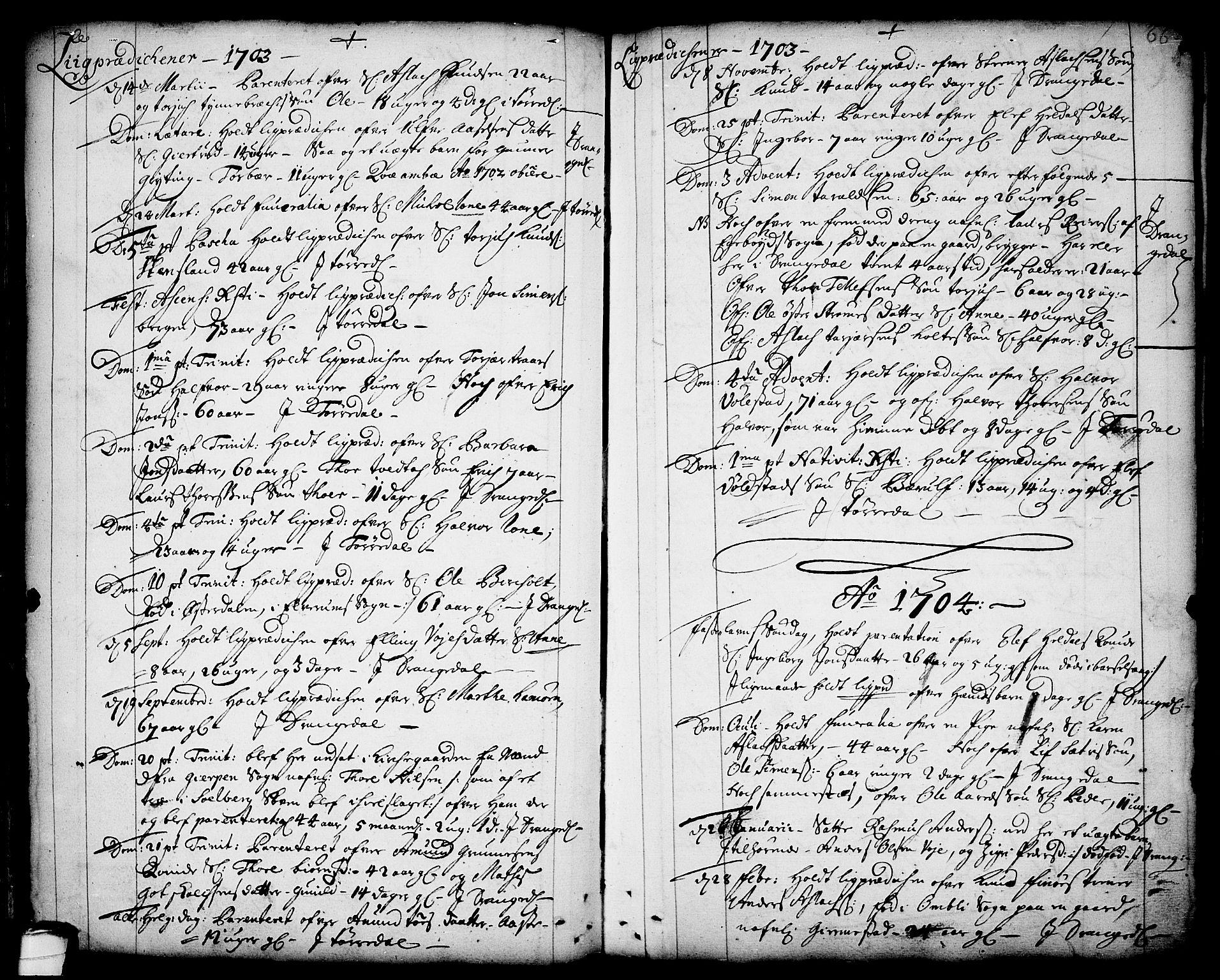 Drangedal kirkebøker, SAKO/A-258/F/Fa/L0001: Parish register (official) no. 1, 1697-1767, p. 66