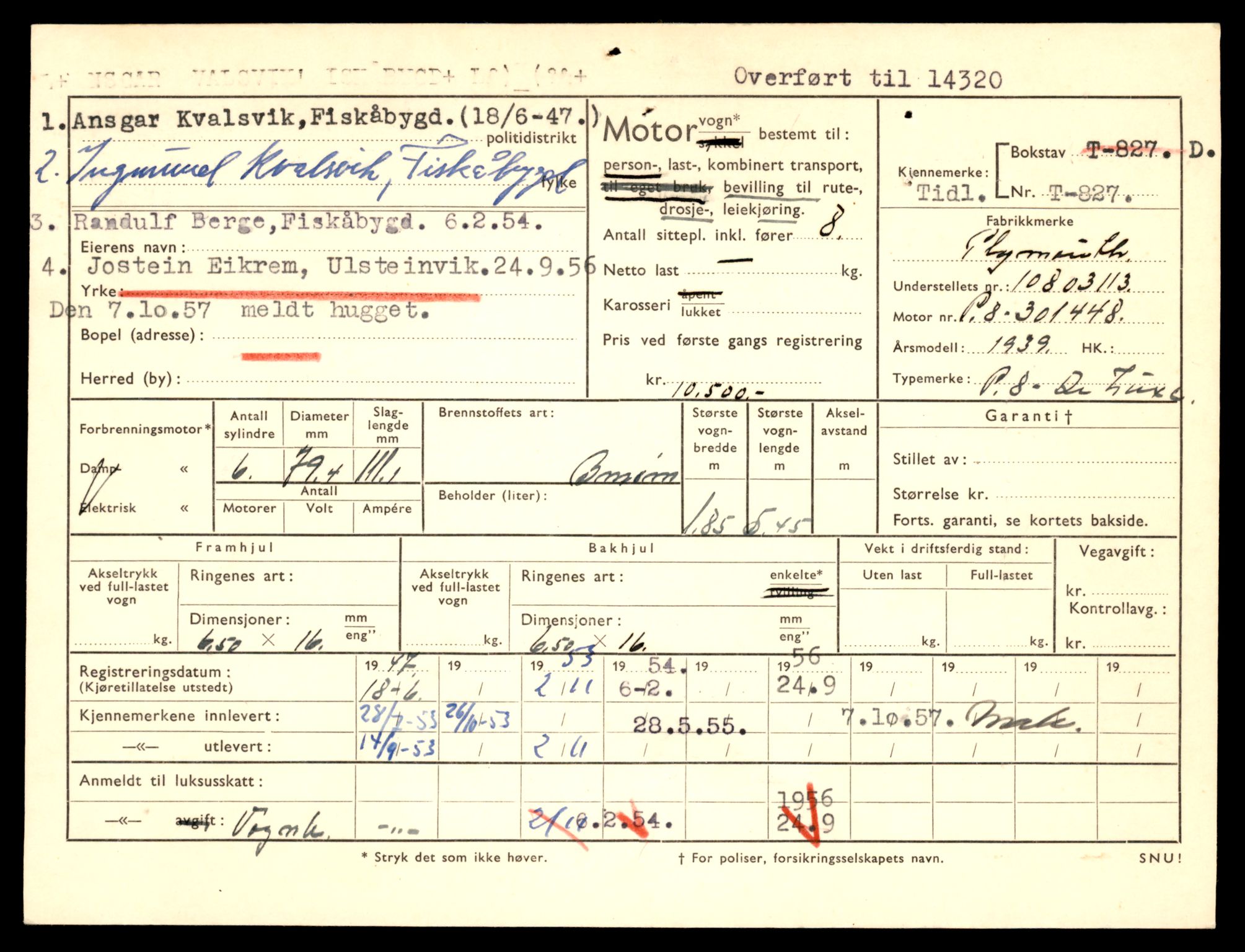 Møre og Romsdal vegkontor - Ålesund trafikkstasjon, AV/SAT-A-4099/F/Fe/L0045: Registreringskort for kjøretøy T 14320 - T 14444, 1927-1998, p. 19