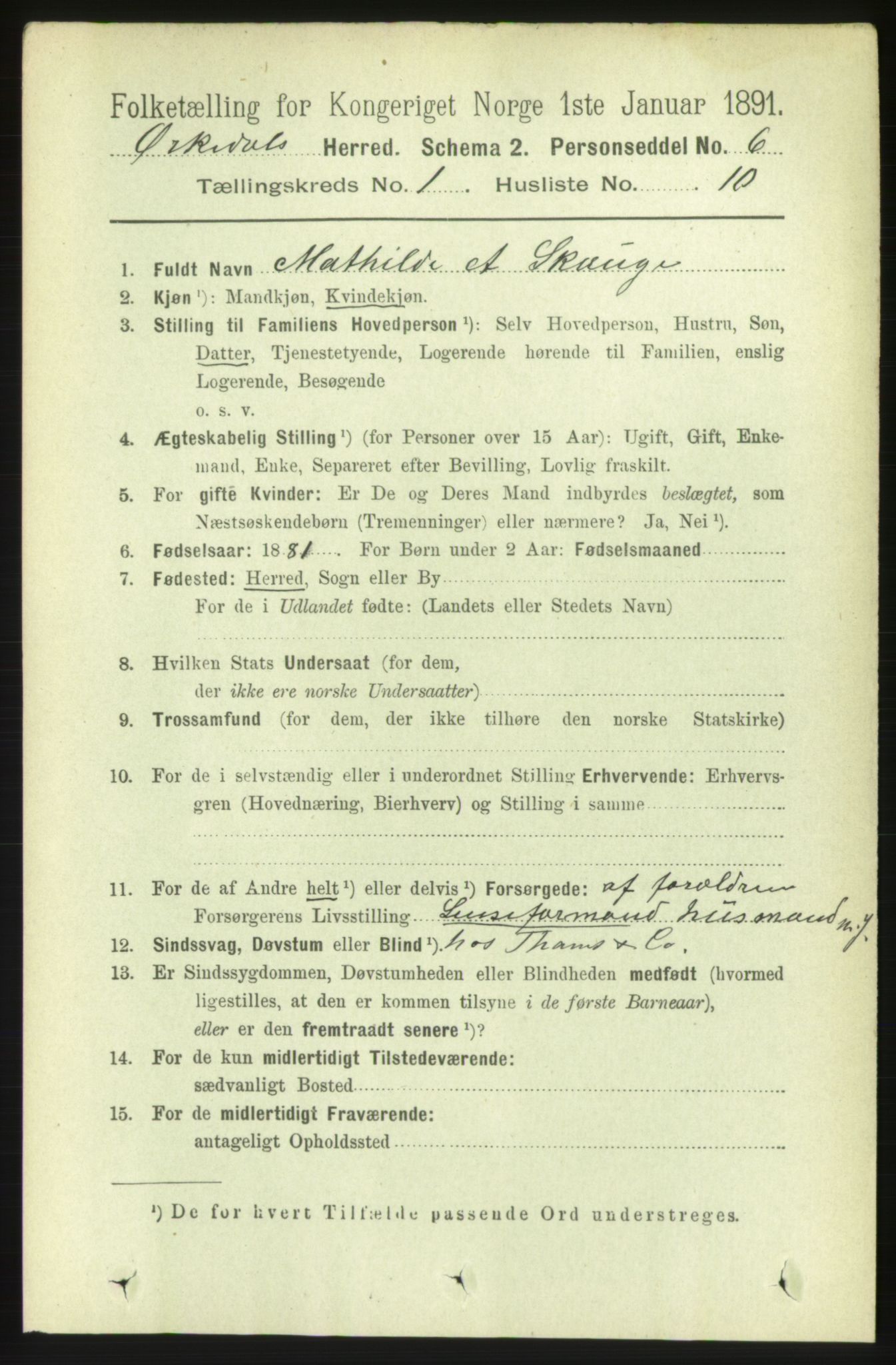 RA, 1891 census for 1638 Orkdal, 1891, p. 184