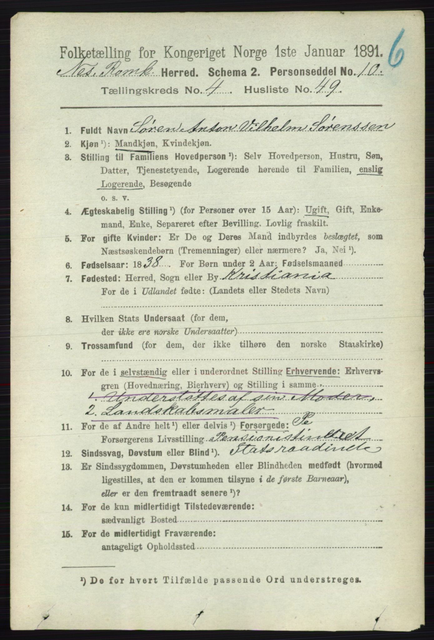 RA, 1891 census for 0236 Nes, 1891, p. 2543