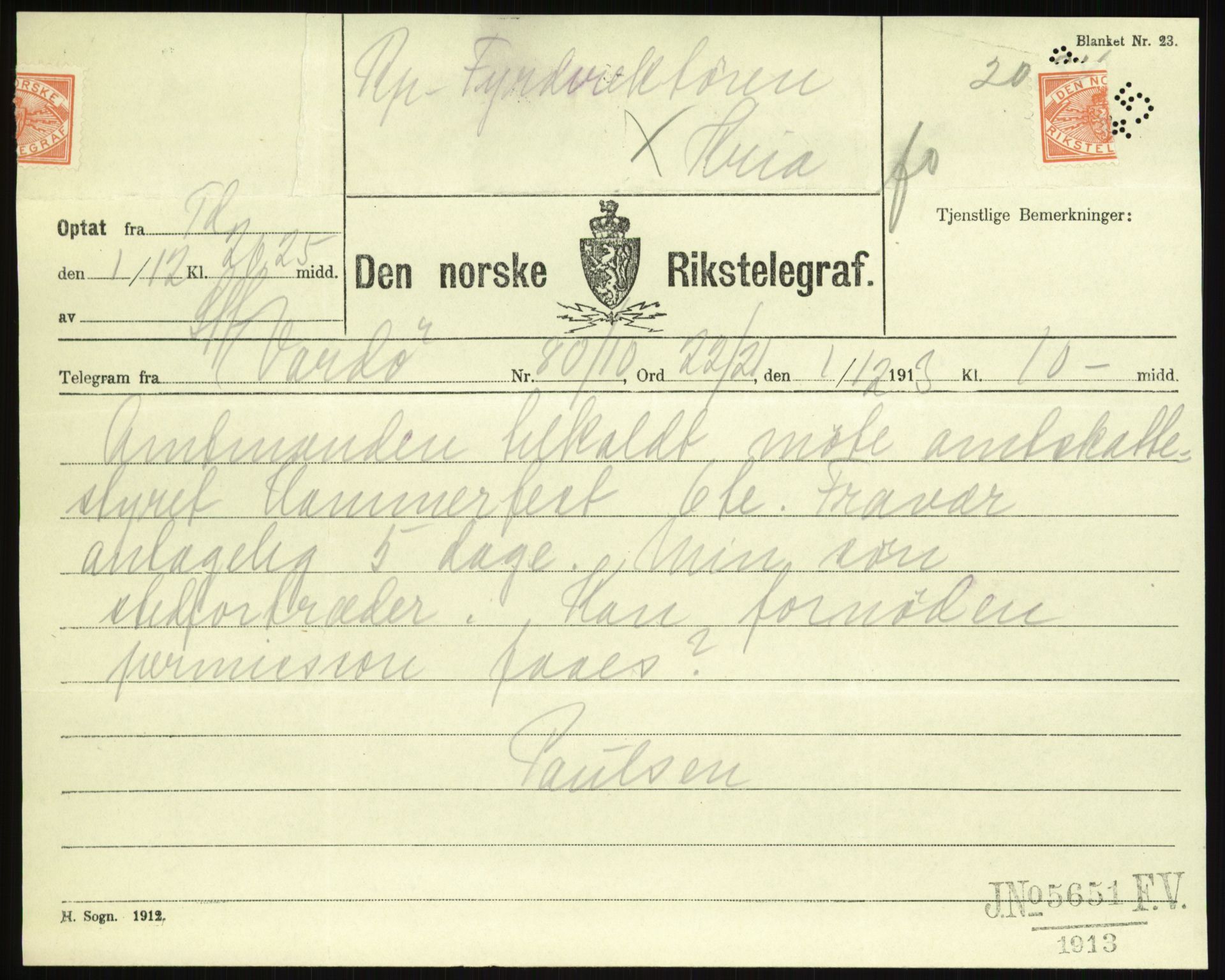 Fyrdirektoratet, AV/RA-S-1602/2/D/L0018/0002: -- / Hornøen fyr (Se 63, 187, 302), 1910-1913