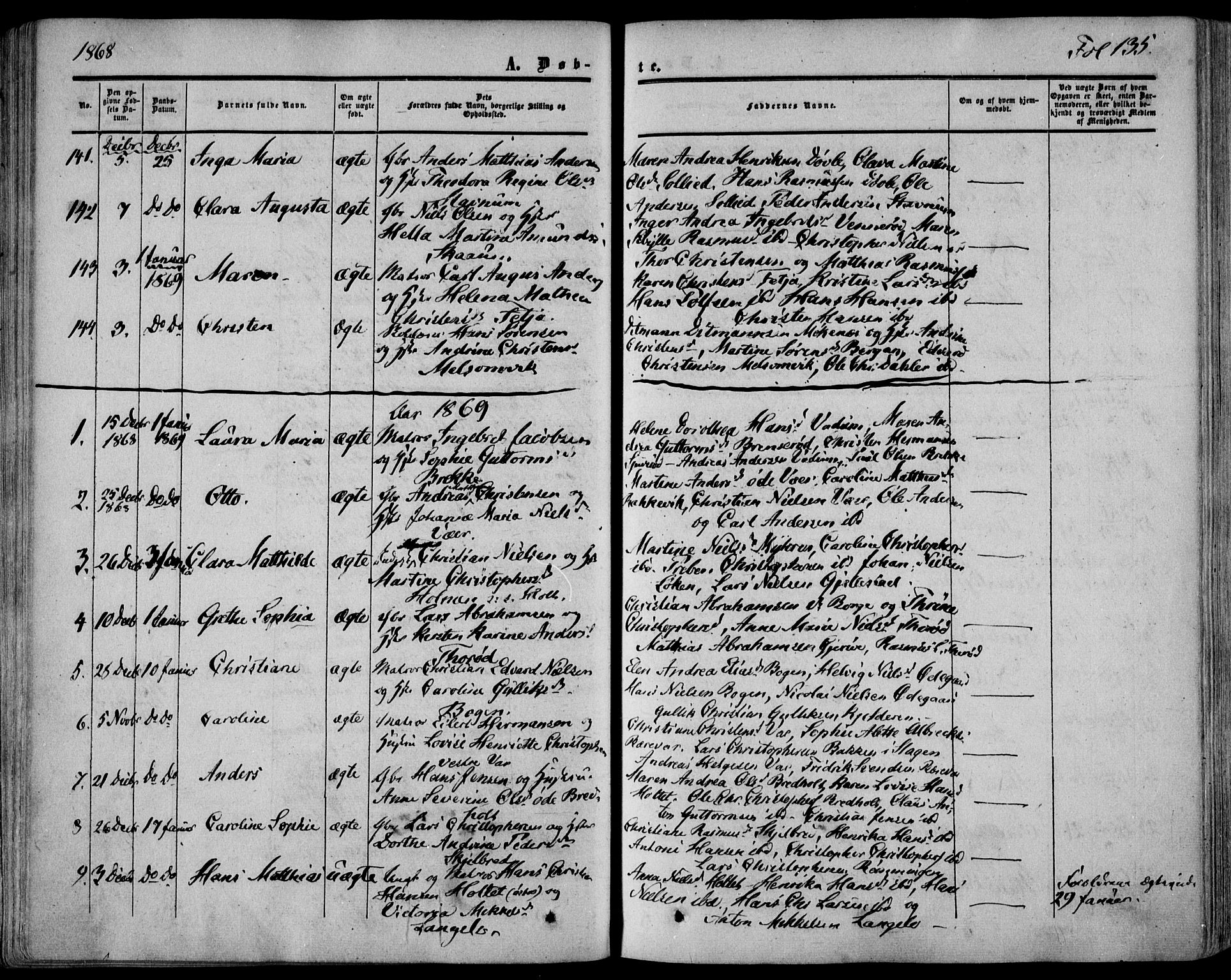 Stokke kirkebøker, AV/SAKO-A-320/F/Fa/L0008: Parish register (official) no. I 8, 1858-1871, p. 135