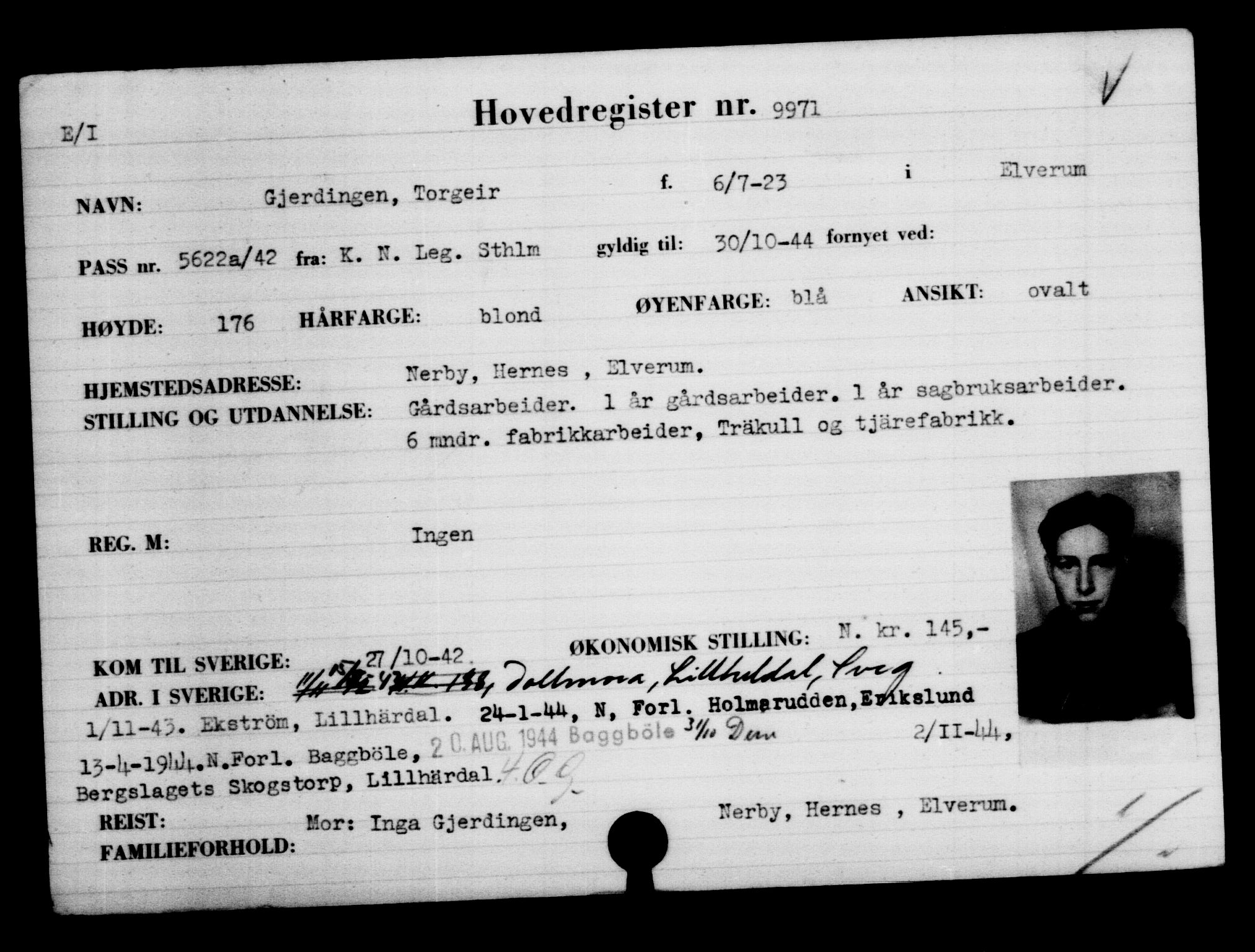 Utenriksstasjonene, Legasjonen i Stockholm, Flyktningkontoret, AV/RA-S-6753/V/Va/L0006: Kjesäterkartoteket, flyktninger med registreringsnr. 9400-12711, 1940-1945, p. 646