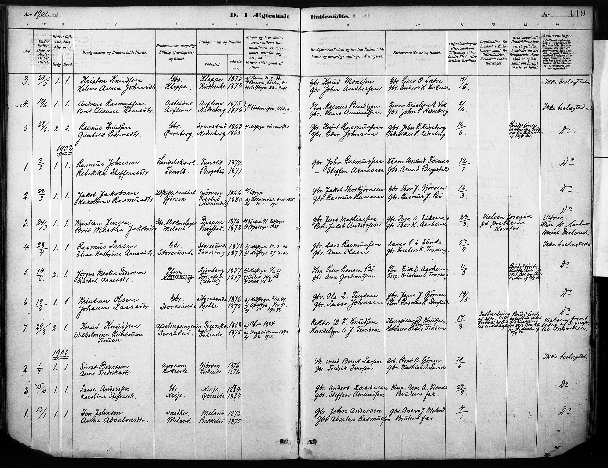 Stryn Sokneprestembete, AV/SAB-A-82501: Parish register (official) no. B 1, 1878-1907, p. 119