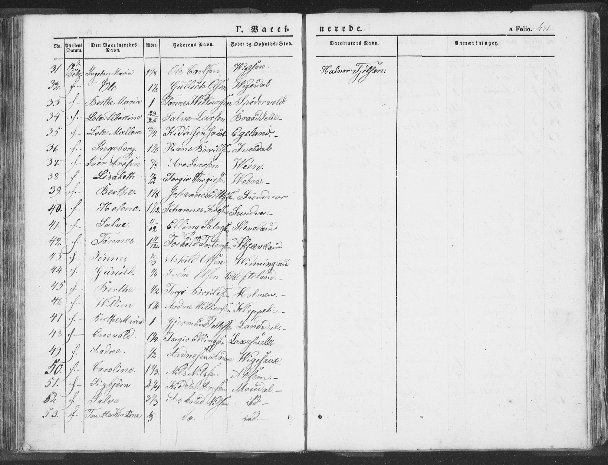 Helleland sokneprestkontor, AV/SAST-A-101810: Parish register (official) no. A 6.2, 1834-1863, p. 451