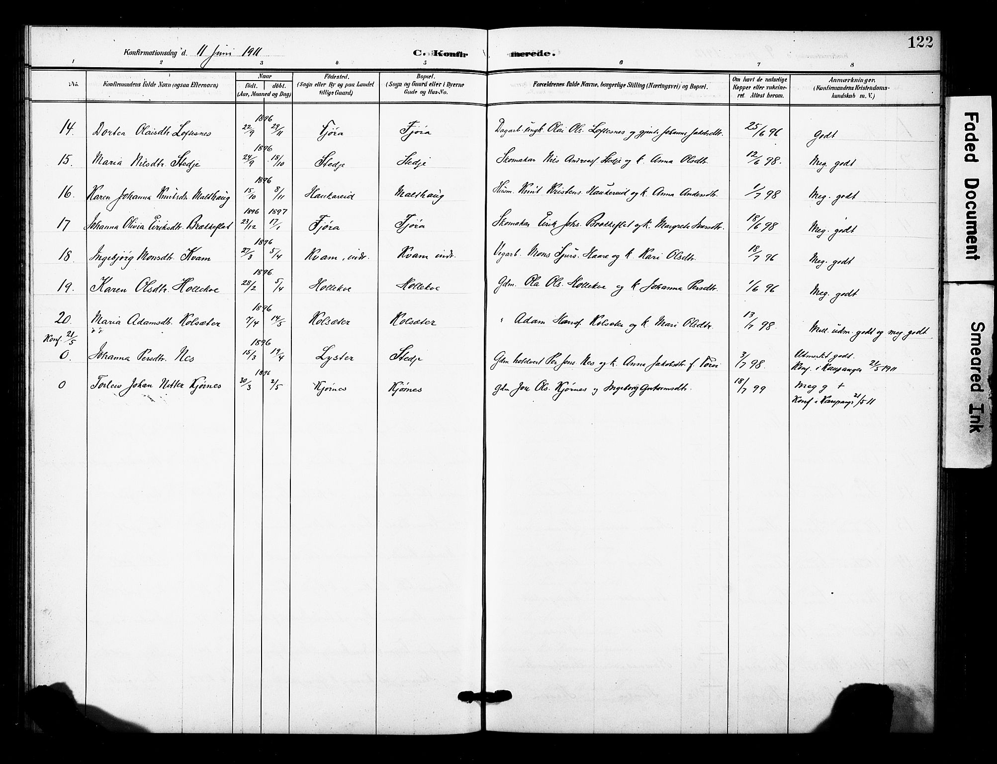 Sogndal sokneprestembete, AV/SAB-A-81301/H/Hab/Haba/L0002: Parish register (copy) no. A 2, 1908-1924, p. 122