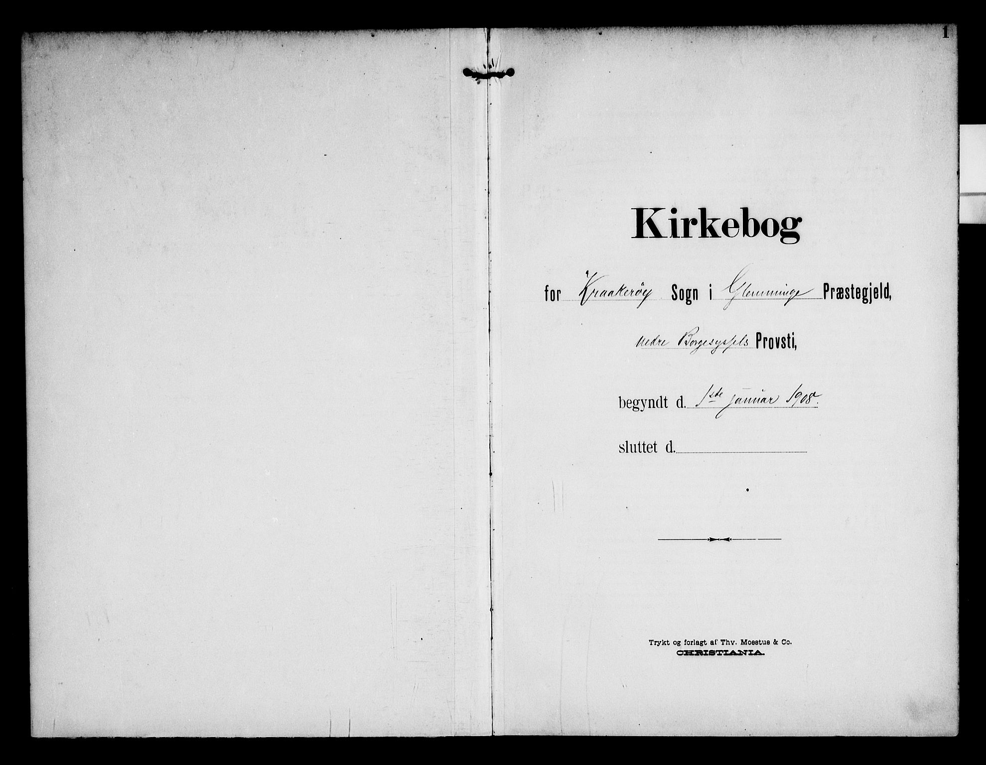 Kråkerøy prestekontor Kirkebøker, AV/SAO-A-10912/F/Fa/L0002: Parish register (official) no. 2, 1908-1993, p. 1