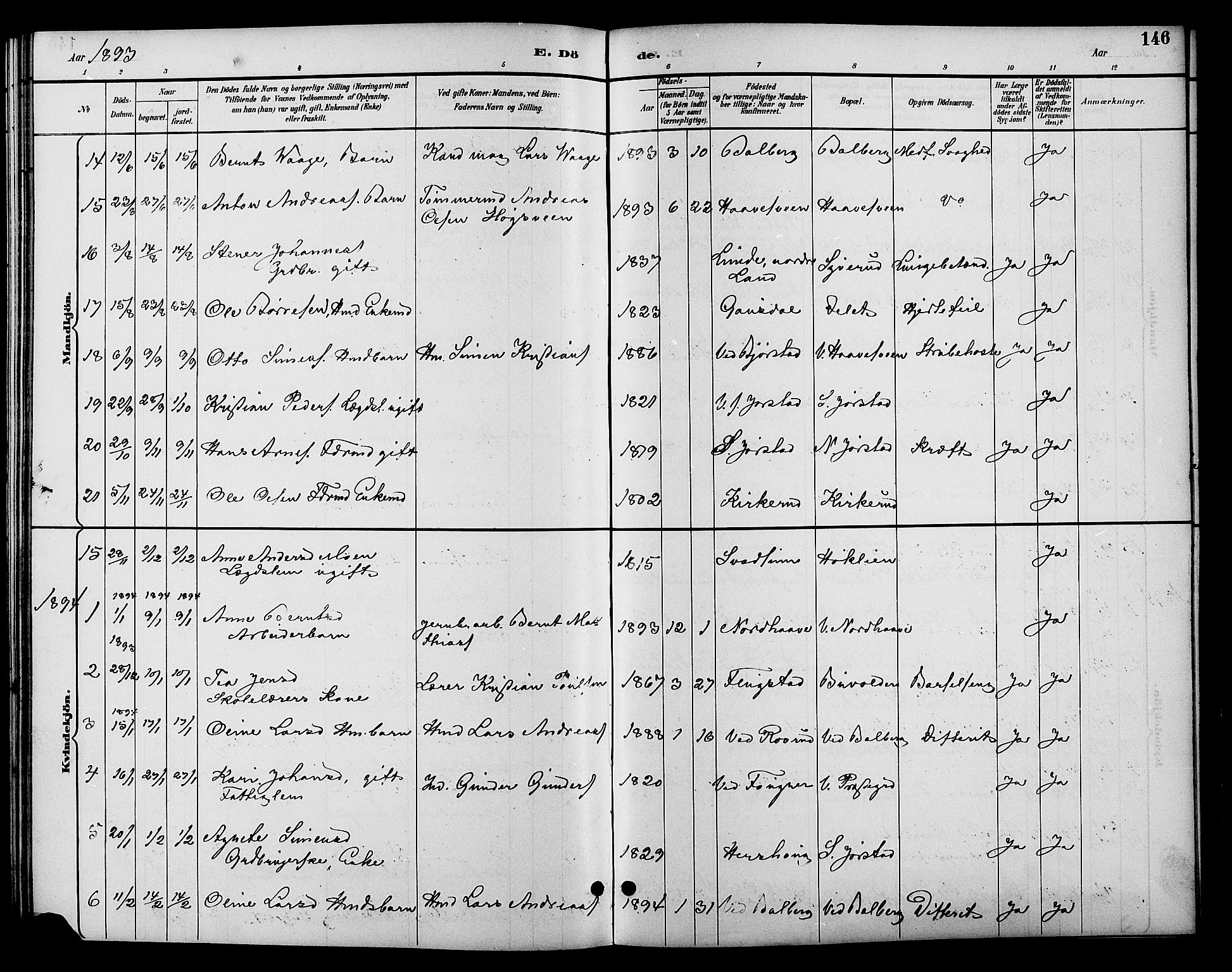 Fåberg prestekontor, AV/SAH-PREST-086/H/Ha/Hab/L0010: Parish register (copy) no. 10, 1892-1900, p. 146