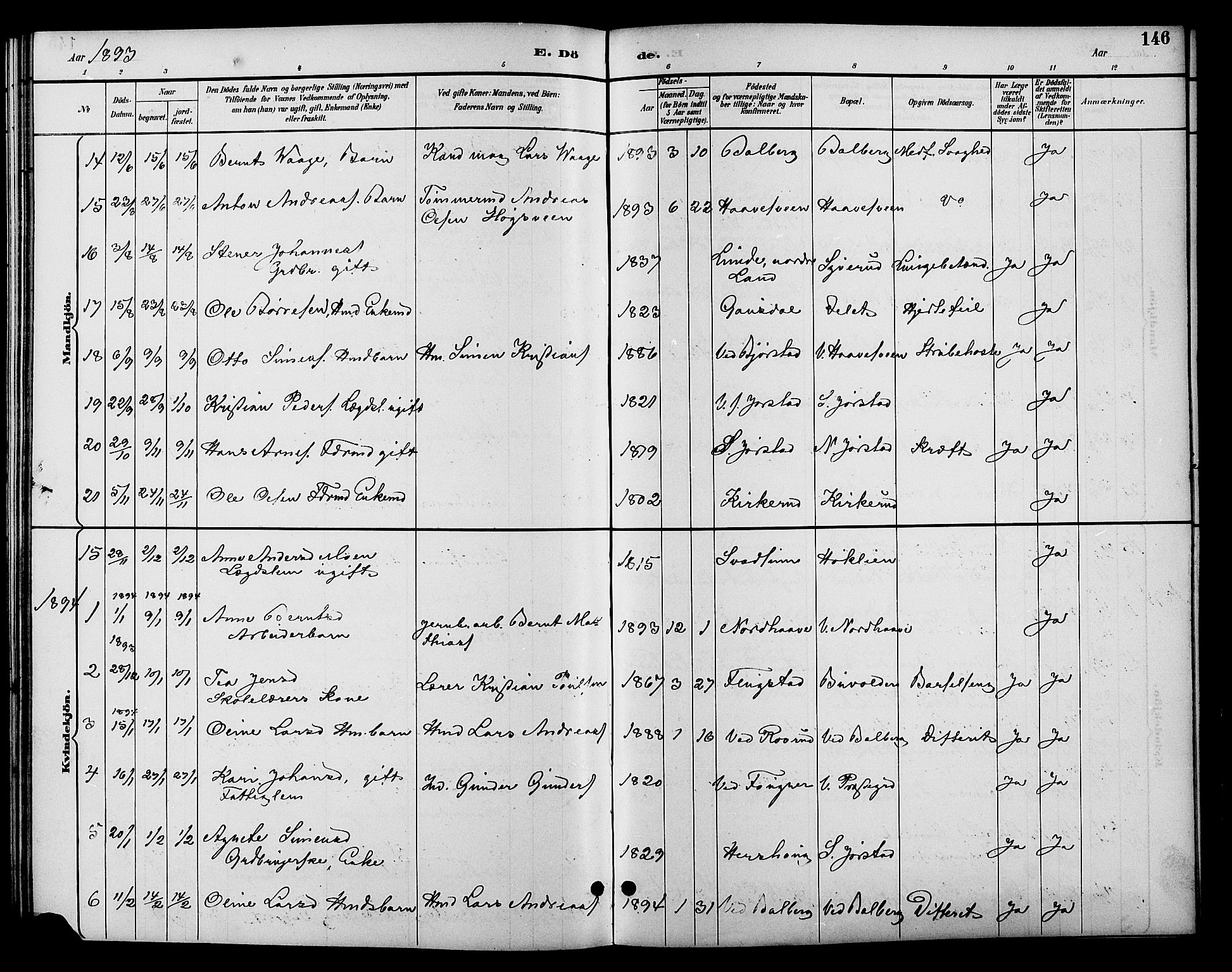 Fåberg prestekontor, SAH/PREST-086/H/Ha/Hab/L0010: Parish register (copy) no. 10, 1892-1900, p. 146