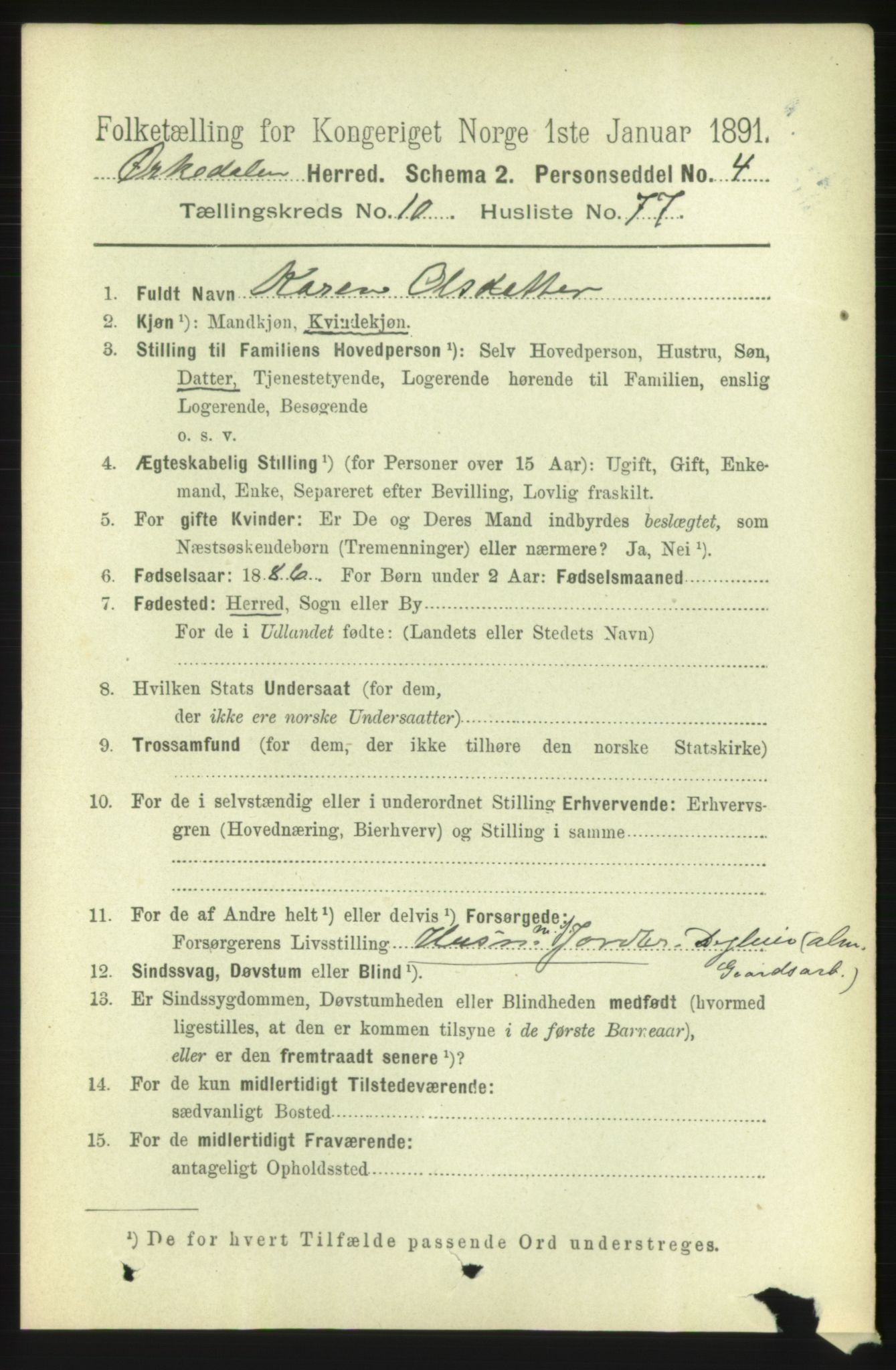 RA, 1891 census for 1638 Orkdal, 1891, p. 5076