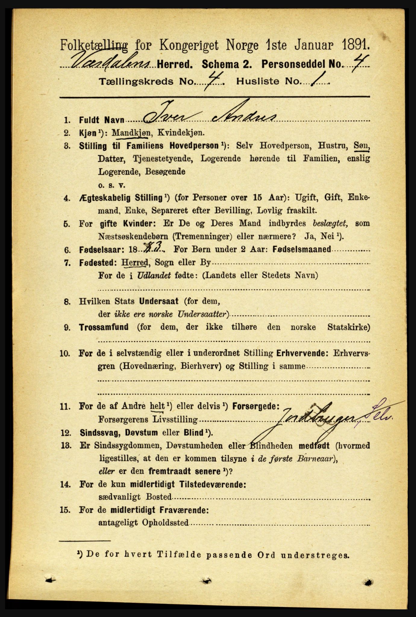 RA, 1891 census for 1721 Verdal, 1891, p. 2481