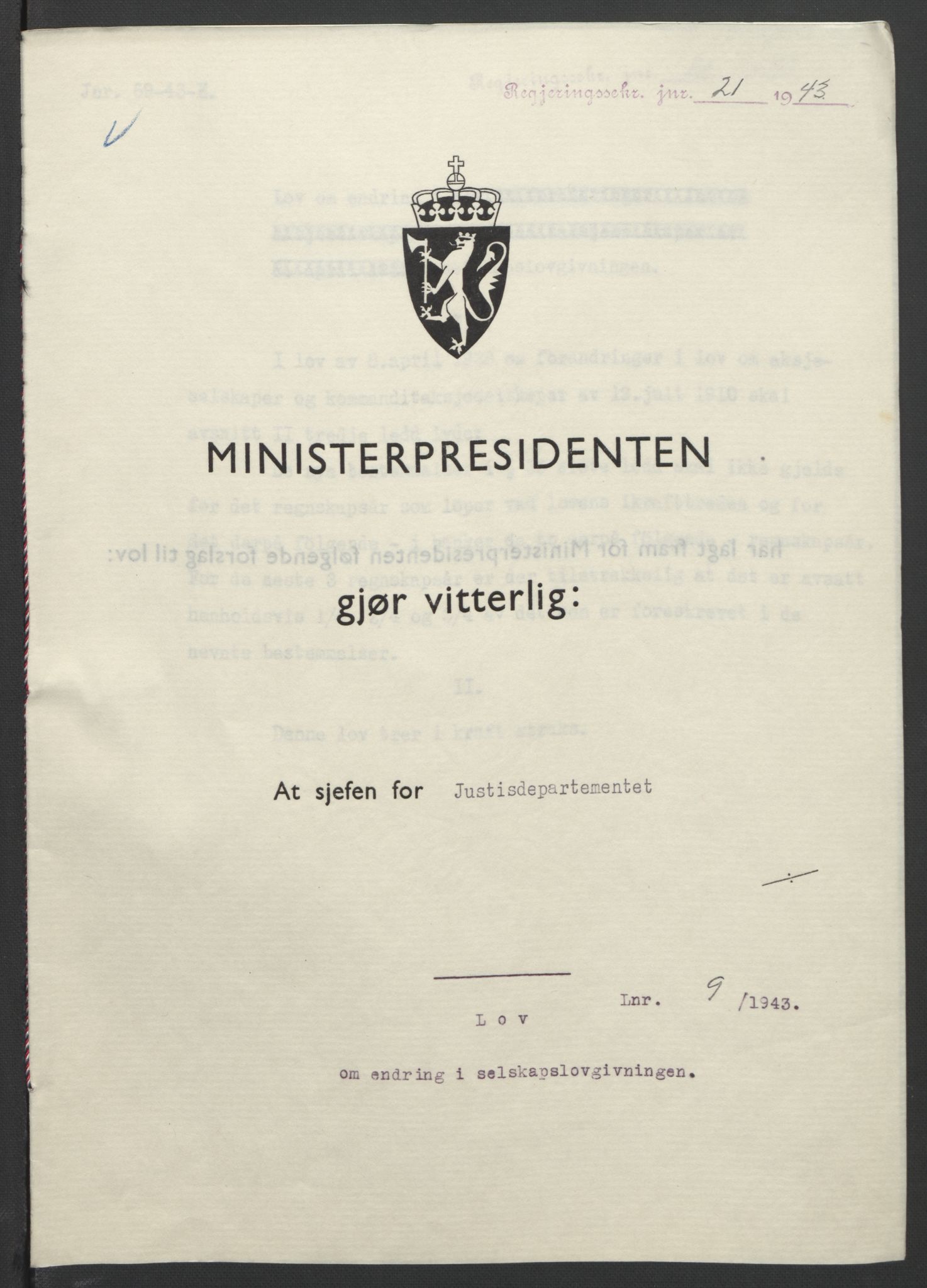NS-administrasjonen 1940-1945 (Statsrådsekretariatet, de kommisariske statsråder mm), RA/S-4279/D/Db/L0099: Lover, 1943, p. 36
