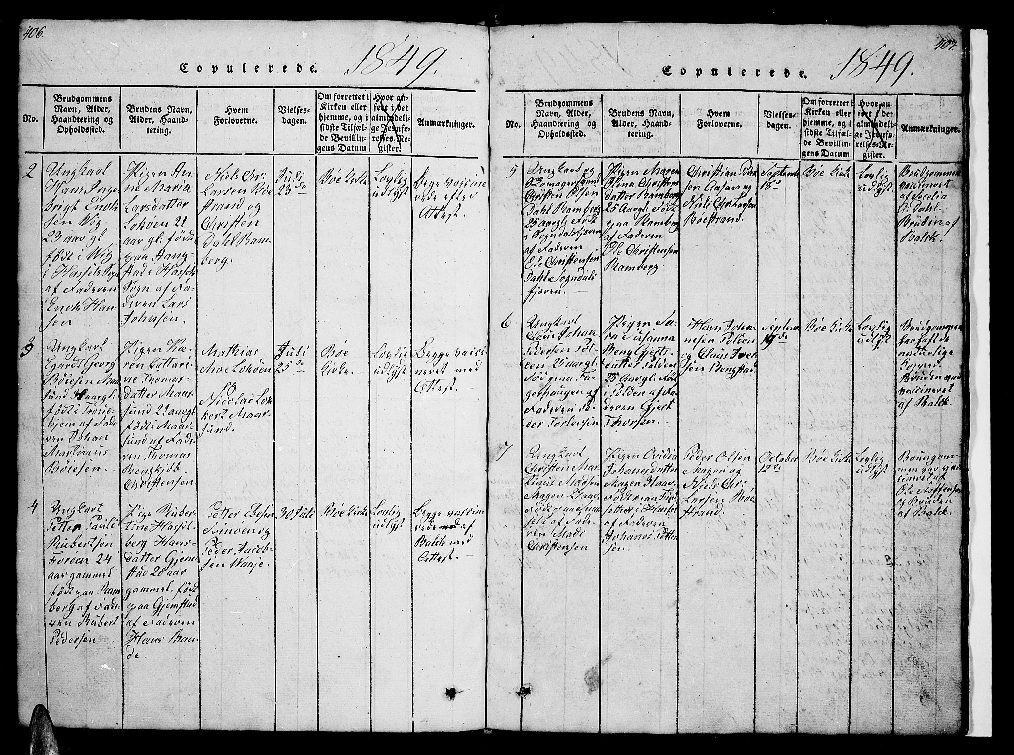 Ministerialprotokoller, klokkerbøker og fødselsregistre - Nordland, SAT/A-1459/891/L1312: Parish register (copy) no. 891C01, 1820-1856, p. 406-407