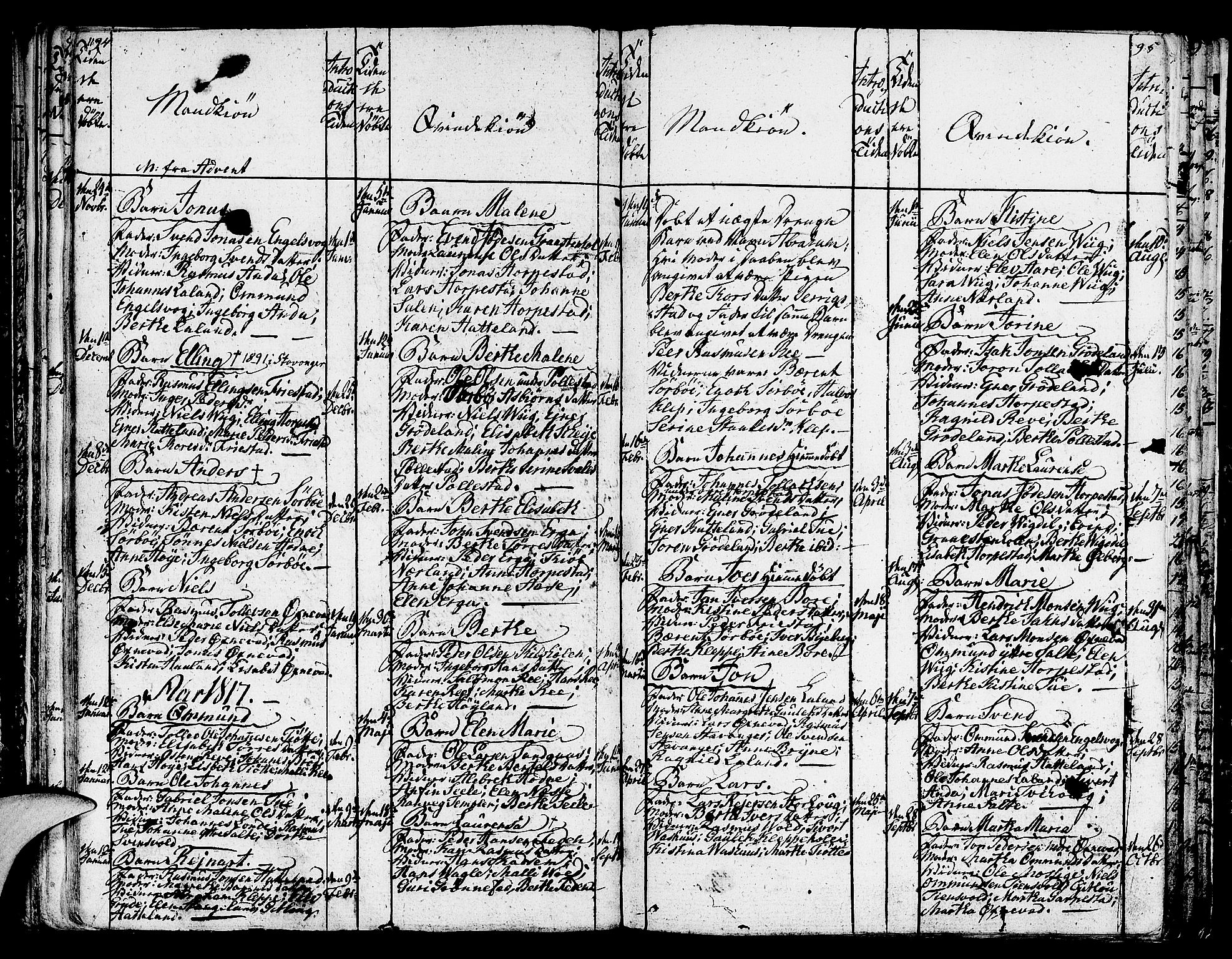 Klepp sokneprestkontor, AV/SAST-A-101803/001/3/30BA/L0001: Parish register (official) no. A 1, 1793-1819, p. 94-95