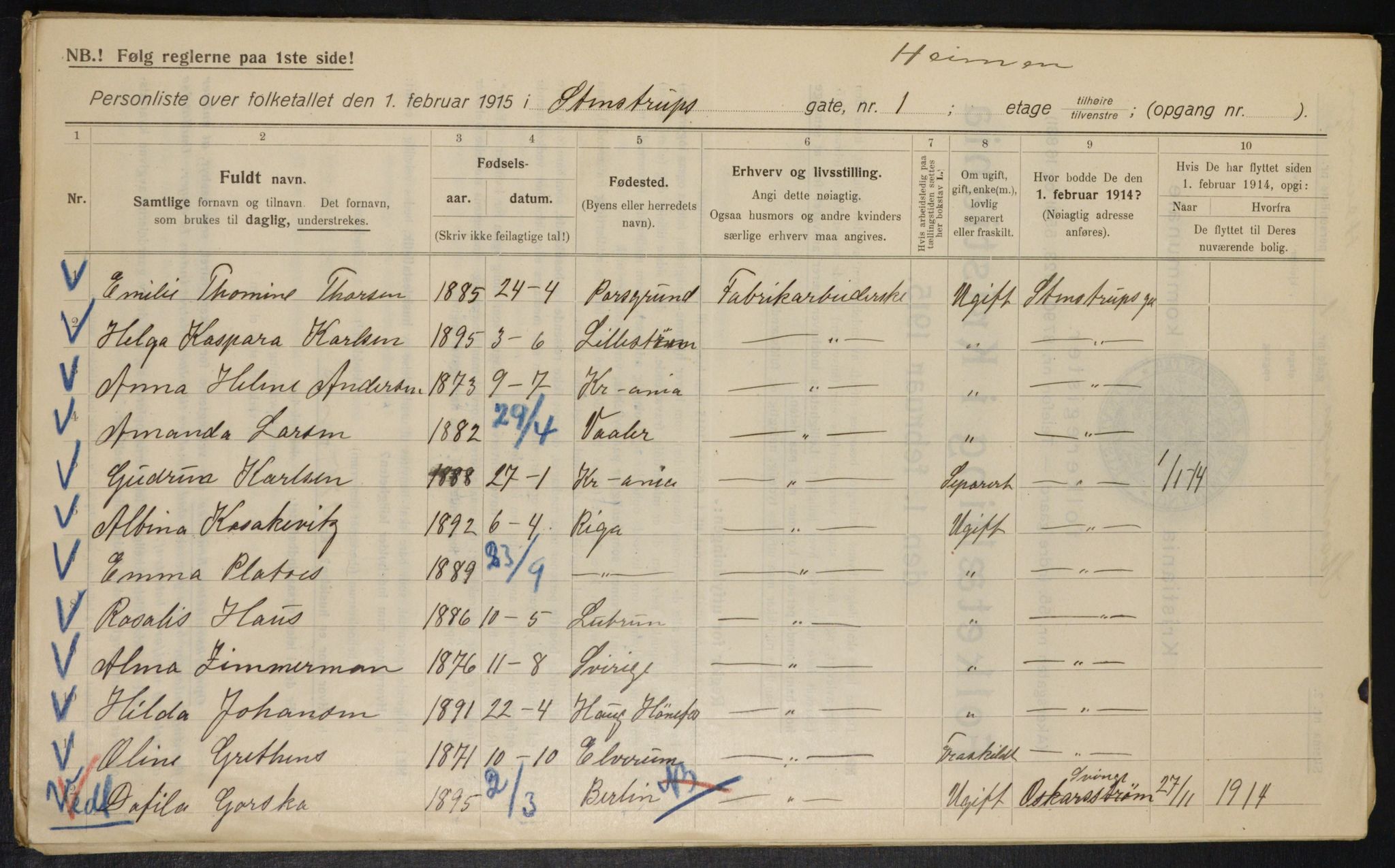 OBA, Municipal Census 1915 for Kristiania, 1915, p. 100806