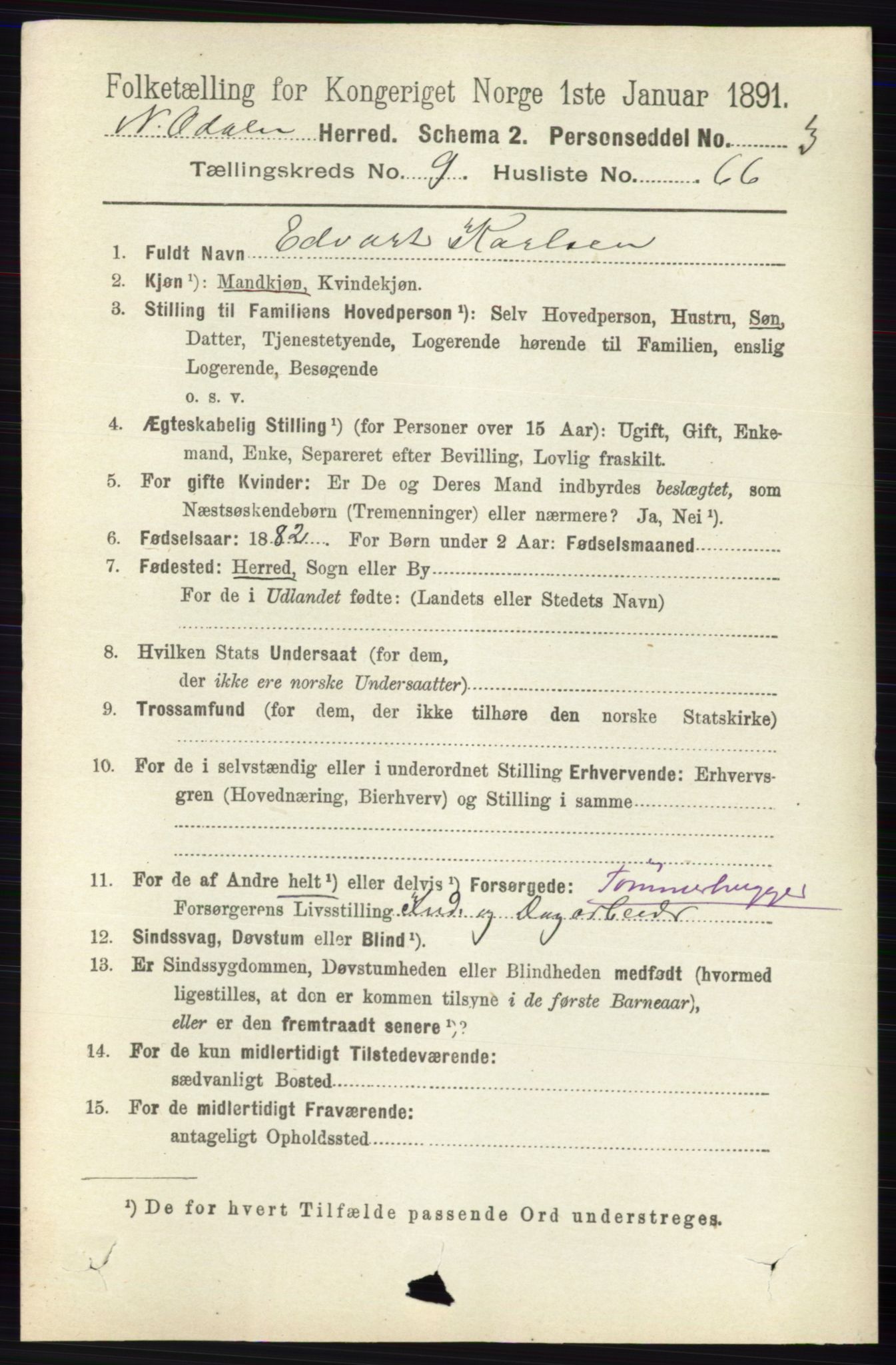 RA, 1891 census for 0418 Nord-Odal, 1891, p. 4429