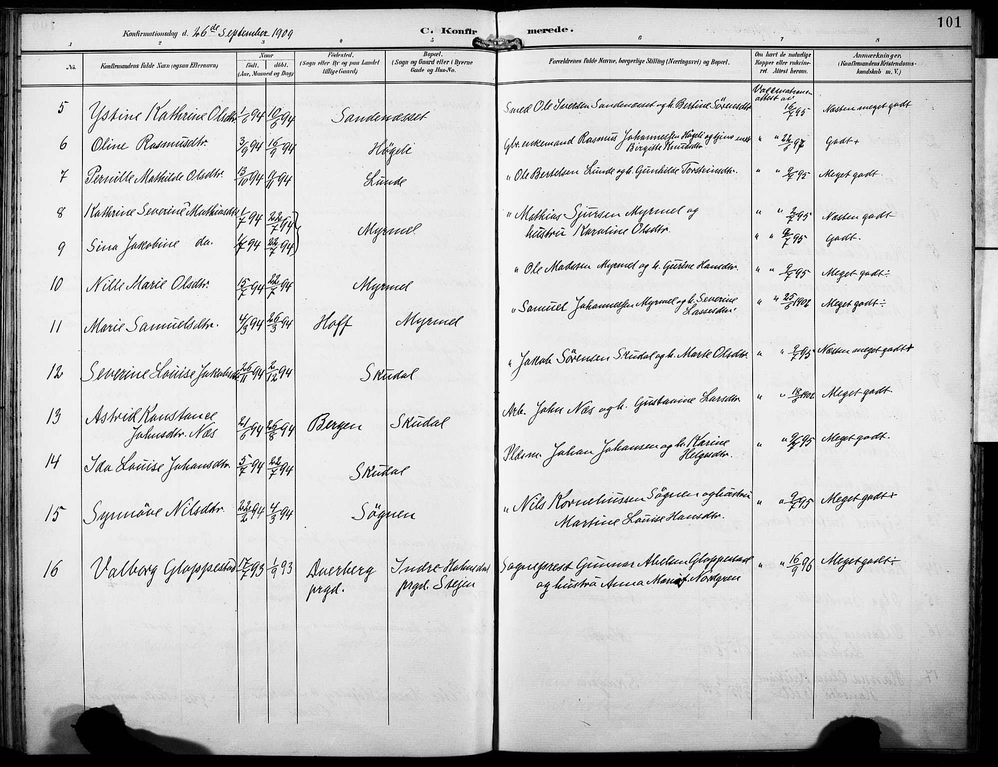 Gaular sokneprestembete, AV/SAB-A-80001/H/Haa: Parish register (official) no. B 2, 1898-1911, p. 101