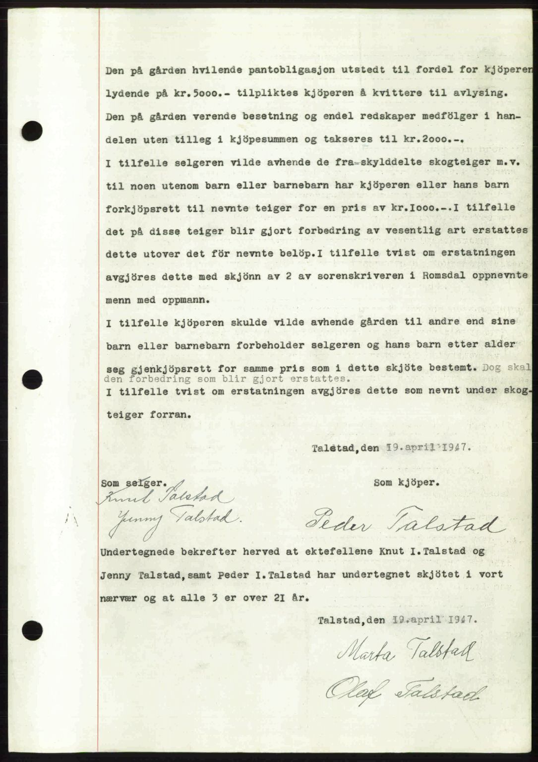 Romsdal sorenskriveri, AV/SAT-A-4149/1/2/2C: Mortgage book no. A22, 1947-1947, Diary no: : 965/1947