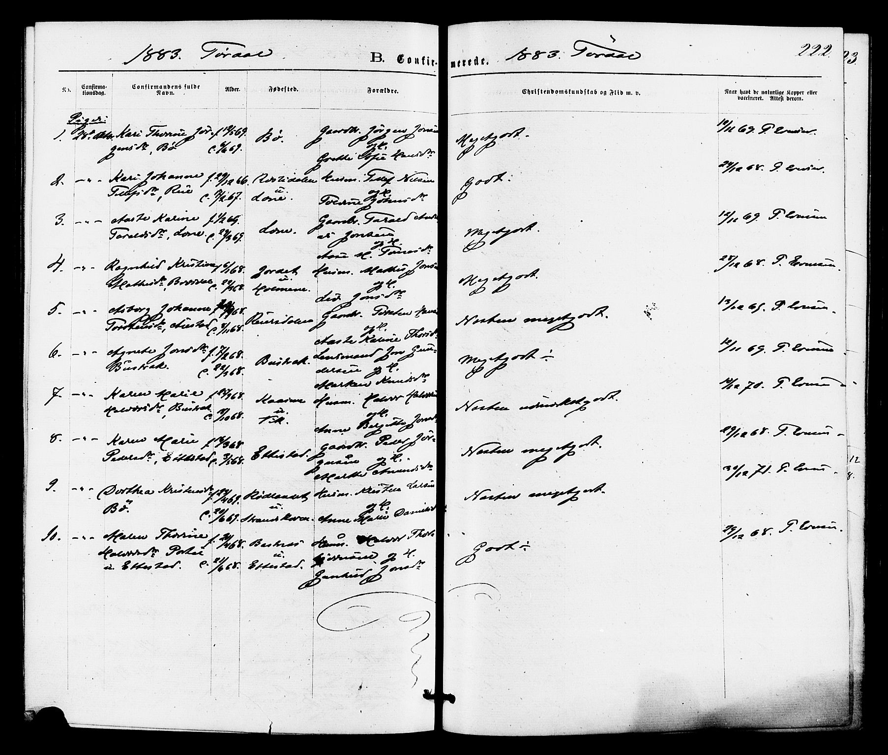 Drangedal kirkebøker, SAKO/A-258/F/Fa/L0009: Parish register (official) no. 9 /2, 1872-1884, p. 222