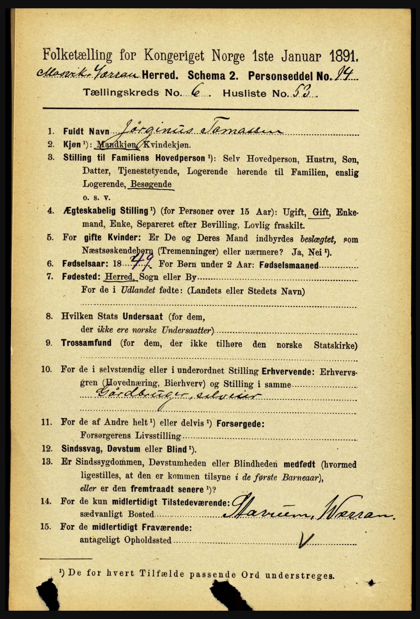 RA, 1891 census for 1723 Mosvik og Verran, 1891, p. 2845