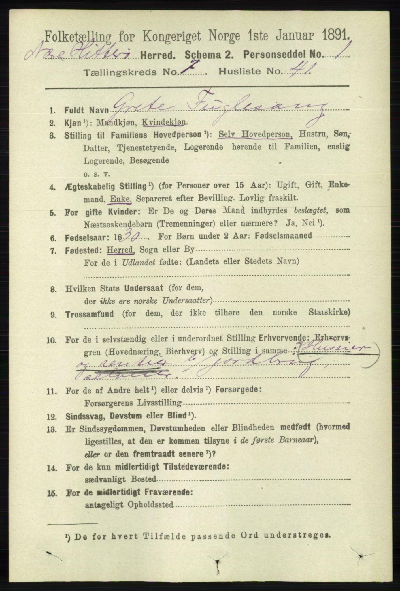 RA, 1891 census for 1043 Hidra og Nes, 1891, p. 2996