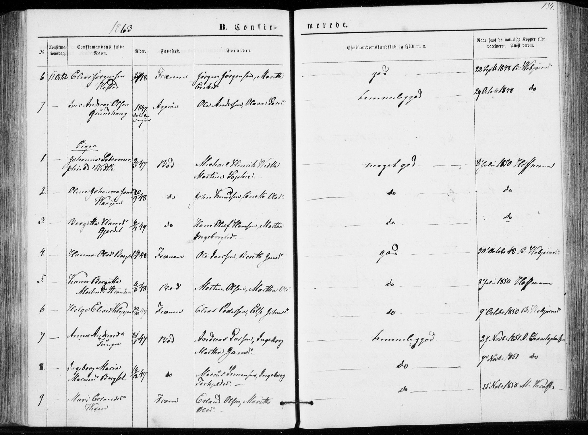 Ministerialprotokoller, klokkerbøker og fødselsregistre - Møre og Romsdal, AV/SAT-A-1454/566/L0767: Parish register (official) no. 566A06, 1852-1868, p. 134