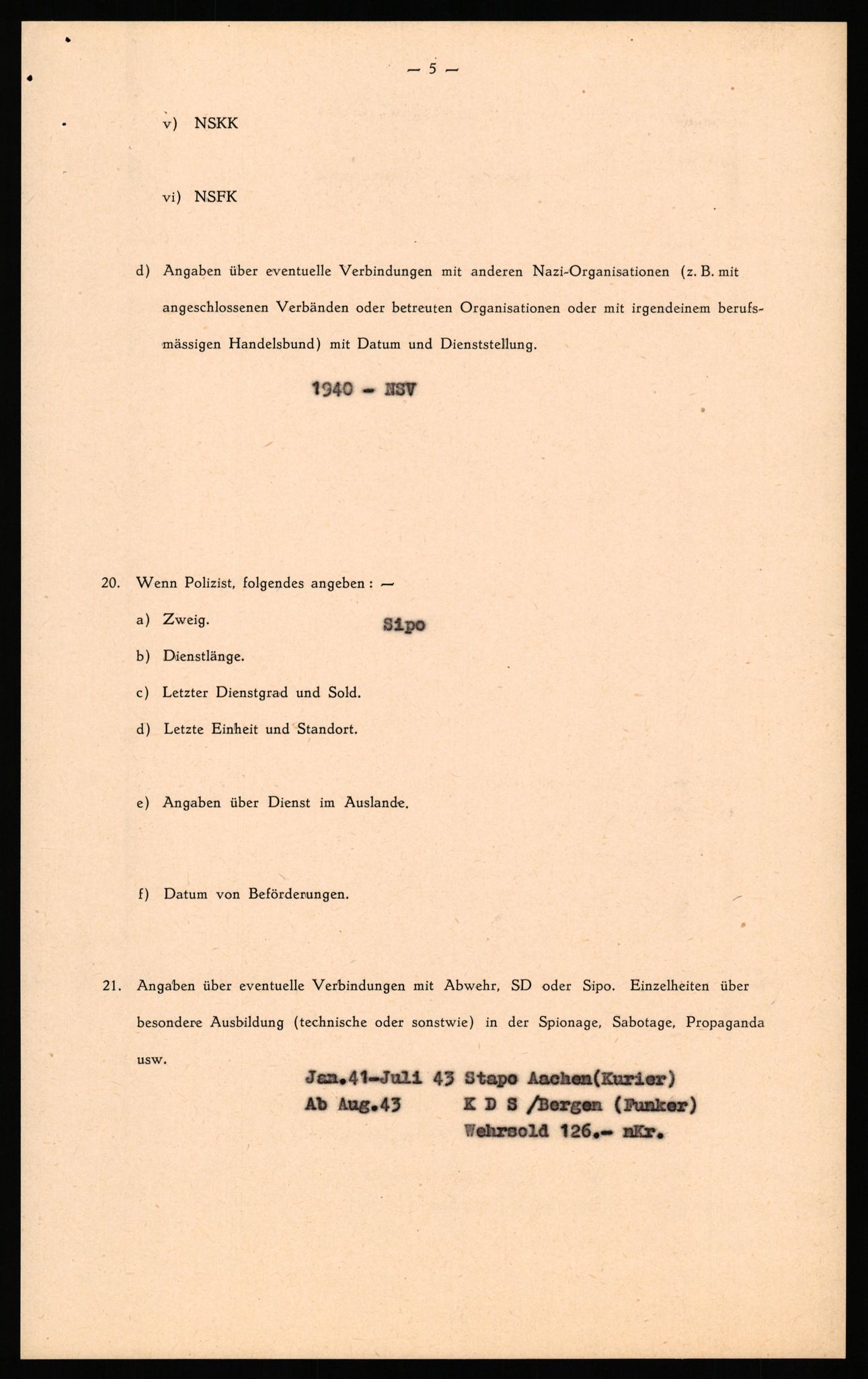 Forsvaret, Forsvarets overkommando II, AV/RA-RAFA-3915/D/Db/L0041: CI Questionaires.  Diverse nasjonaliteter., 1945-1946, p. 6