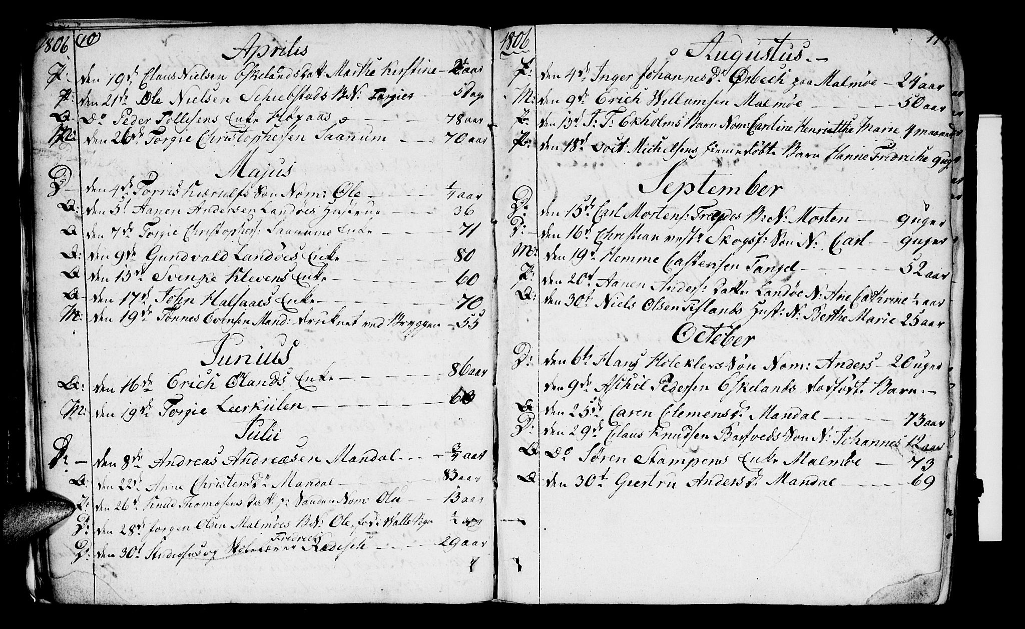 Mandal sokneprestkontor, SAK/1111-0030/F/Fa/Faa/L0009: Parish register (official) no. A 9, 1804-1818, p. 10-11