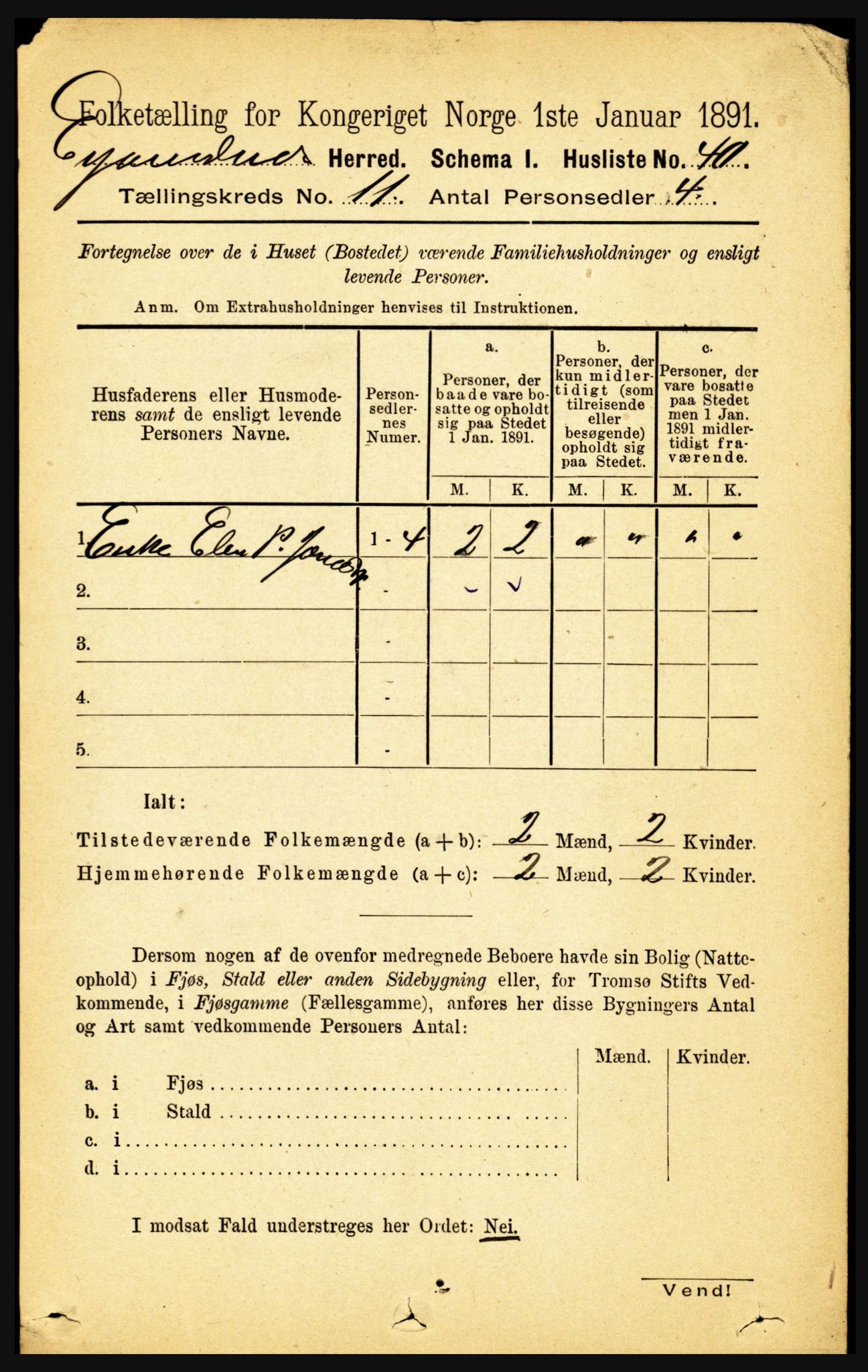 RA, 1891 census for 1853 Evenes, 1891, p. 3463