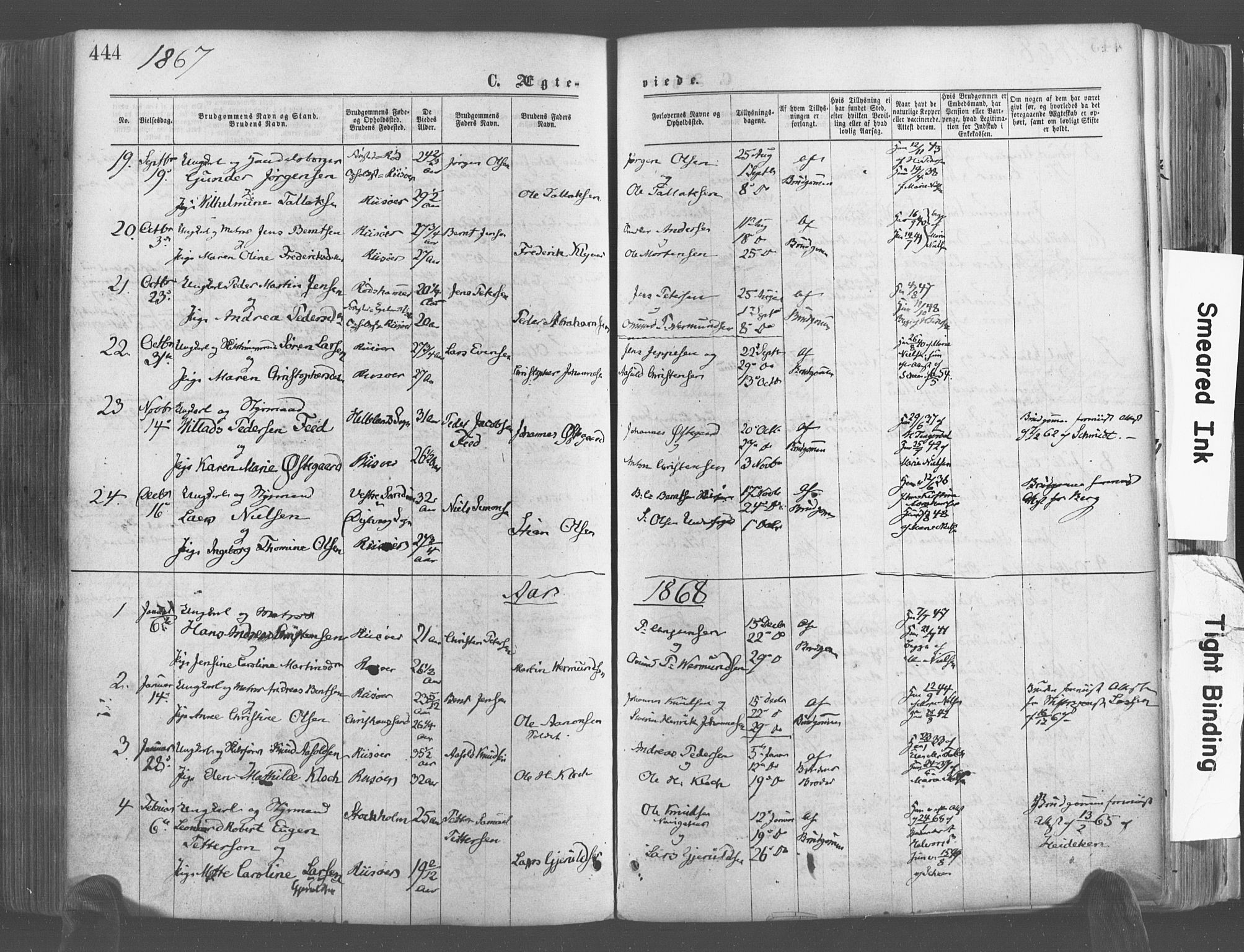 Risør sokneprestkontor, SAK/1111-0035/F/Fa/L0004: Parish register (official) no. A 4, 1865-1882, p. 444