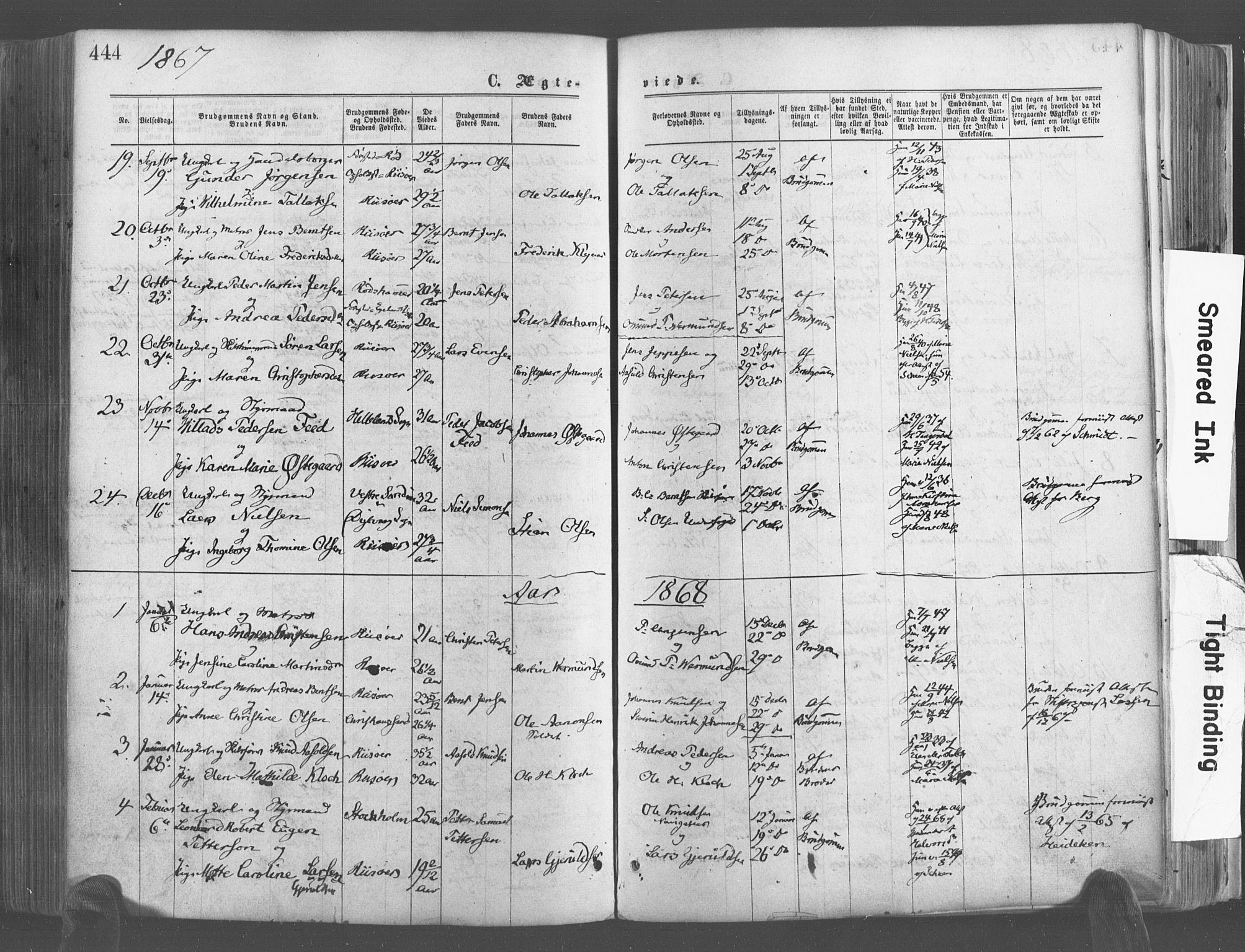 Risør sokneprestkontor, AV/SAK-1111-0035/F/Fa/L0004: Parish register (official) no. A 4, 1865-1882, p. 444