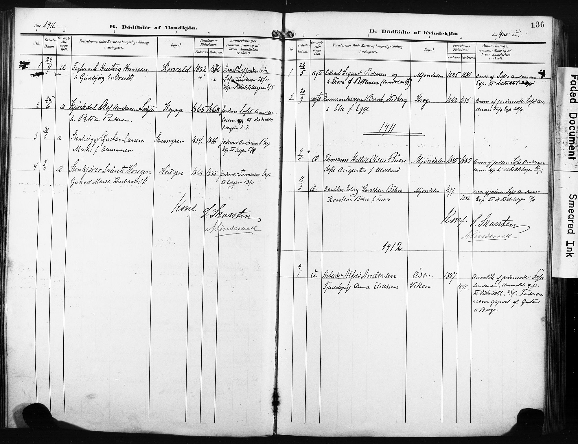 Nedre Eiker kirkebøker, AV/SAKO-A-612/F/Fa/L0006: Parish register (official) no. 6, 1906-1912, p. 136