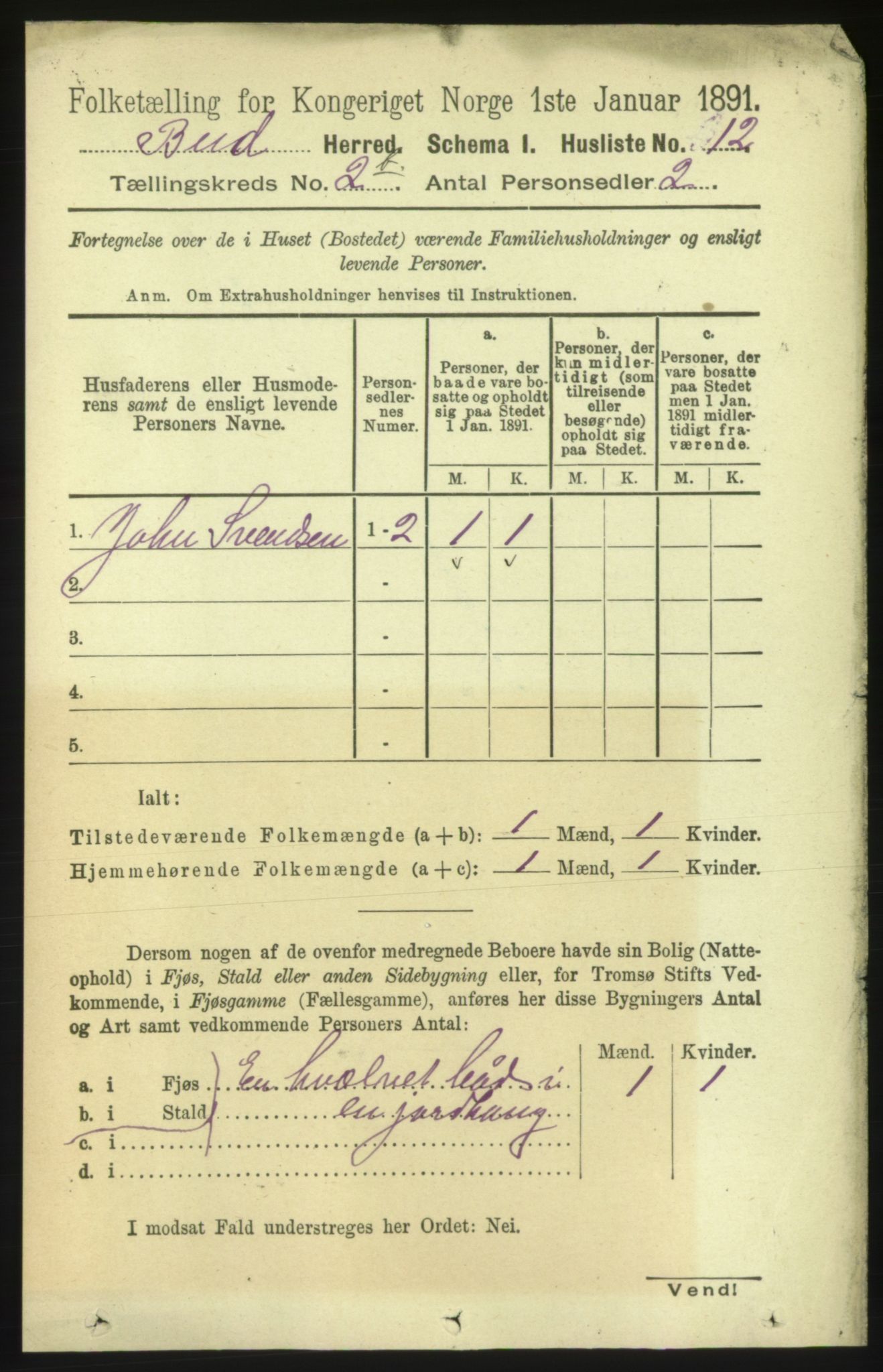 RA, 1891 census for 1549 Bud, 1891, p. 1207