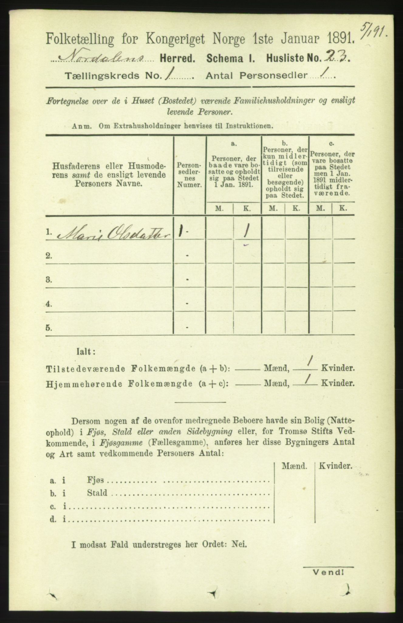 RA, 1891 census for 1524 Norddal, 1891, p. 52