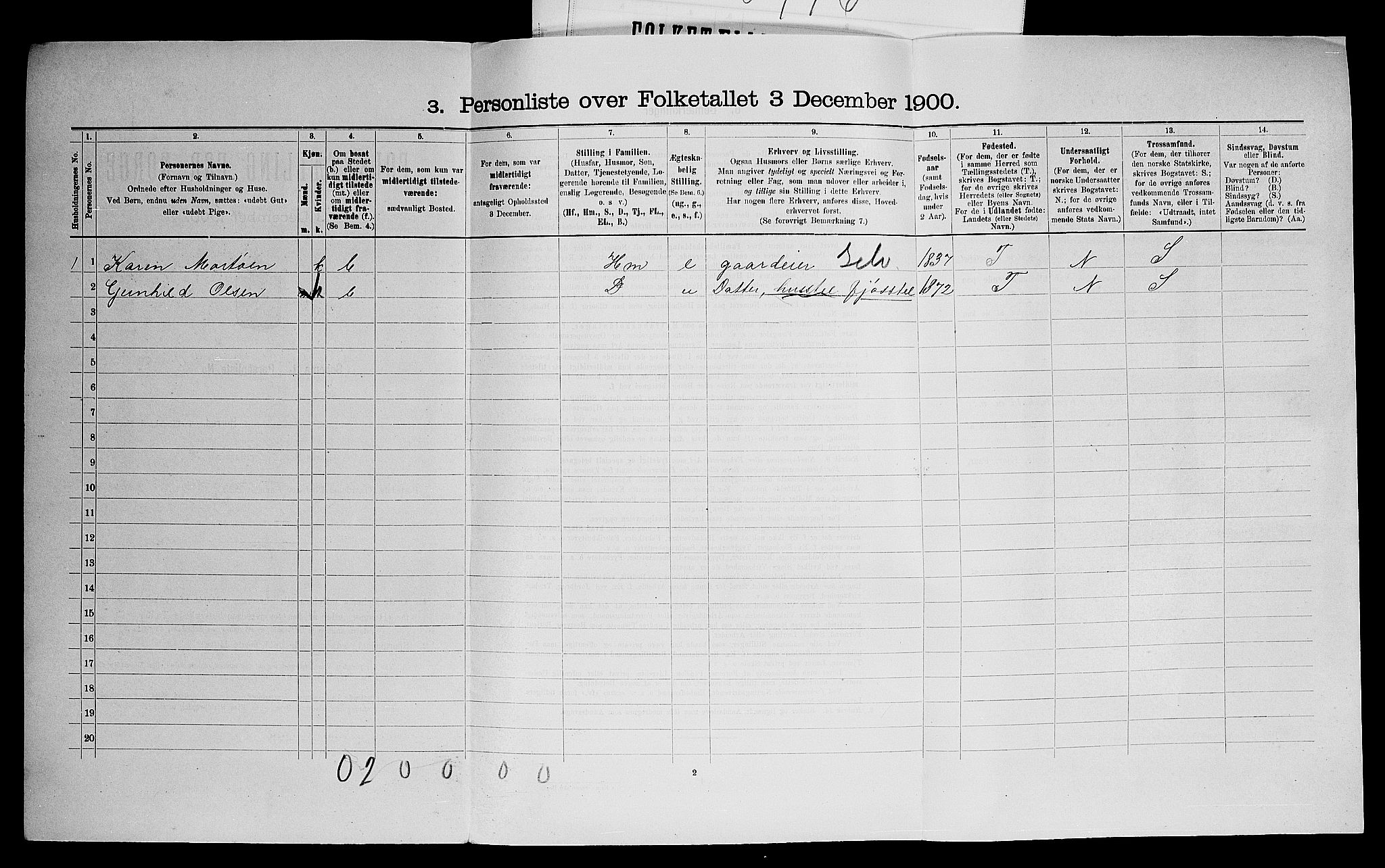 SAO, 1900 census for Høland, 1900