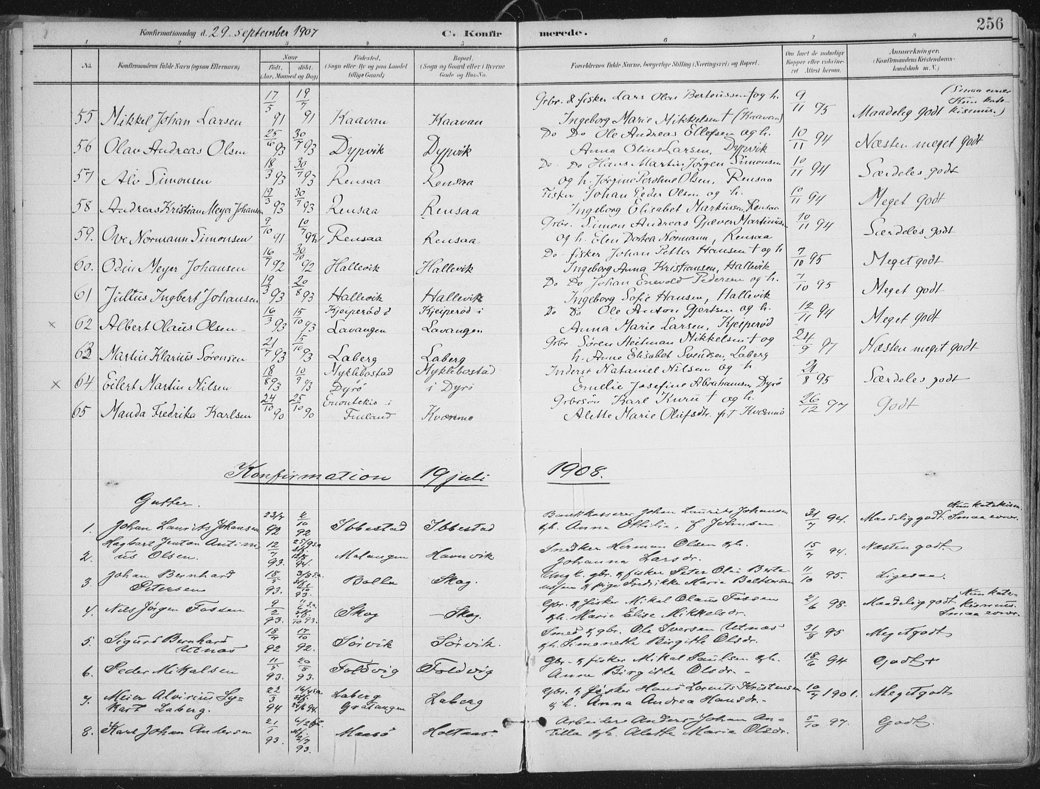 Ibestad sokneprestembete, AV/SATØ-S-0077/H/Ha/Haa/L0017kirke: Parish register (official) no. 17, 1901-1914, p. 256